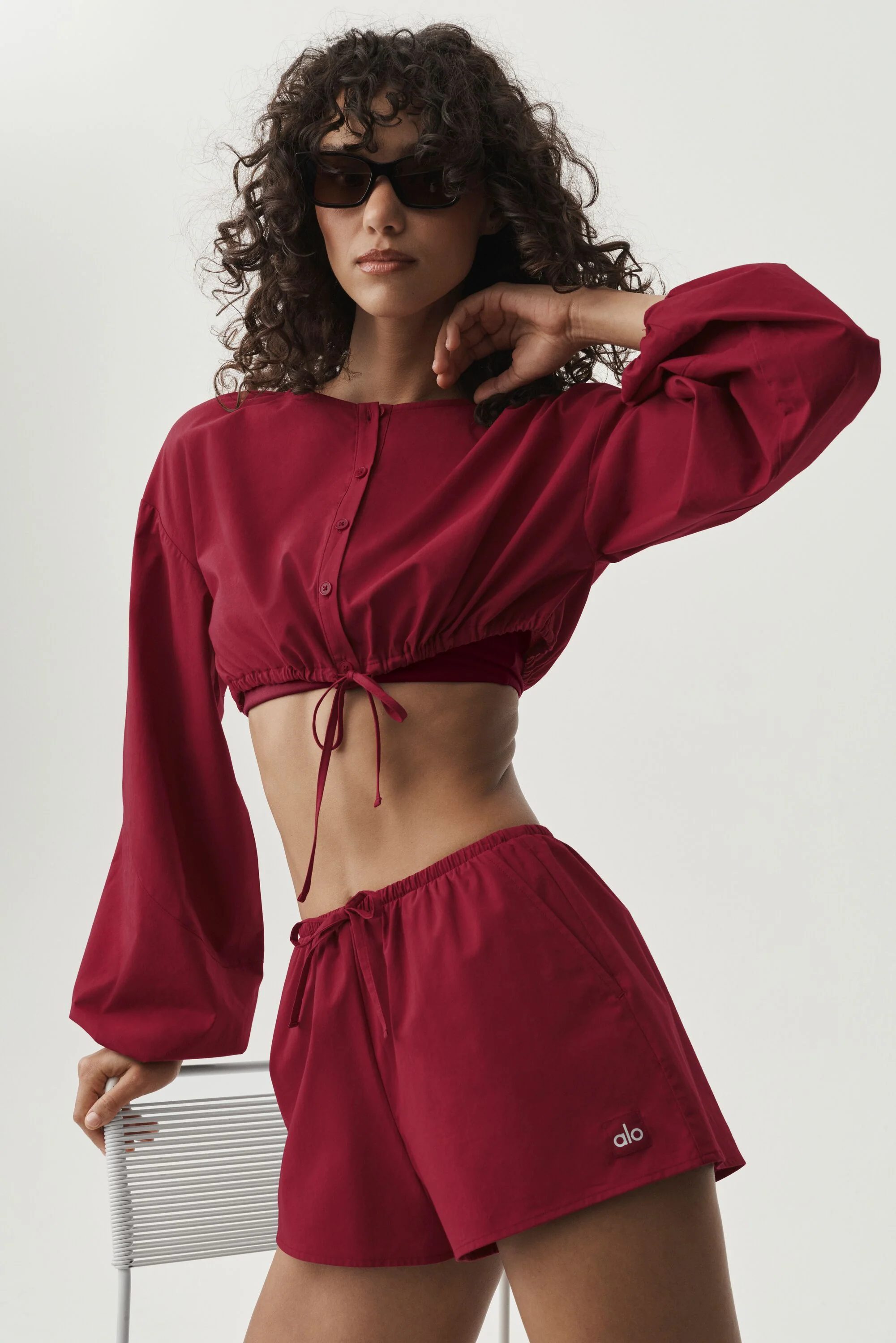 Cotton Cropped Real Deal Long Sleeve Summer Romance Red Top