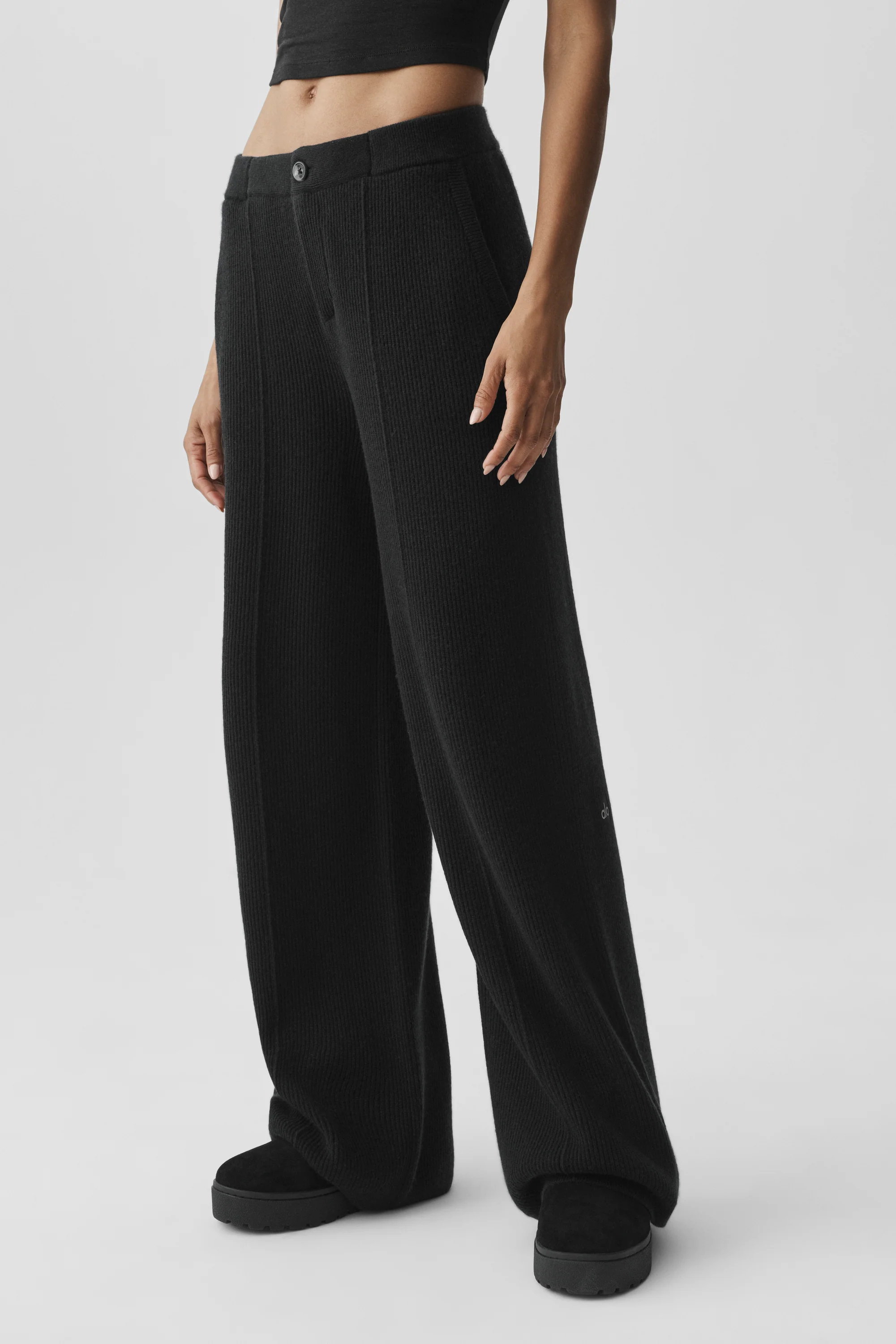 Low-Rise Cashmere Wool Harmony Trouser, Long Length, in Black