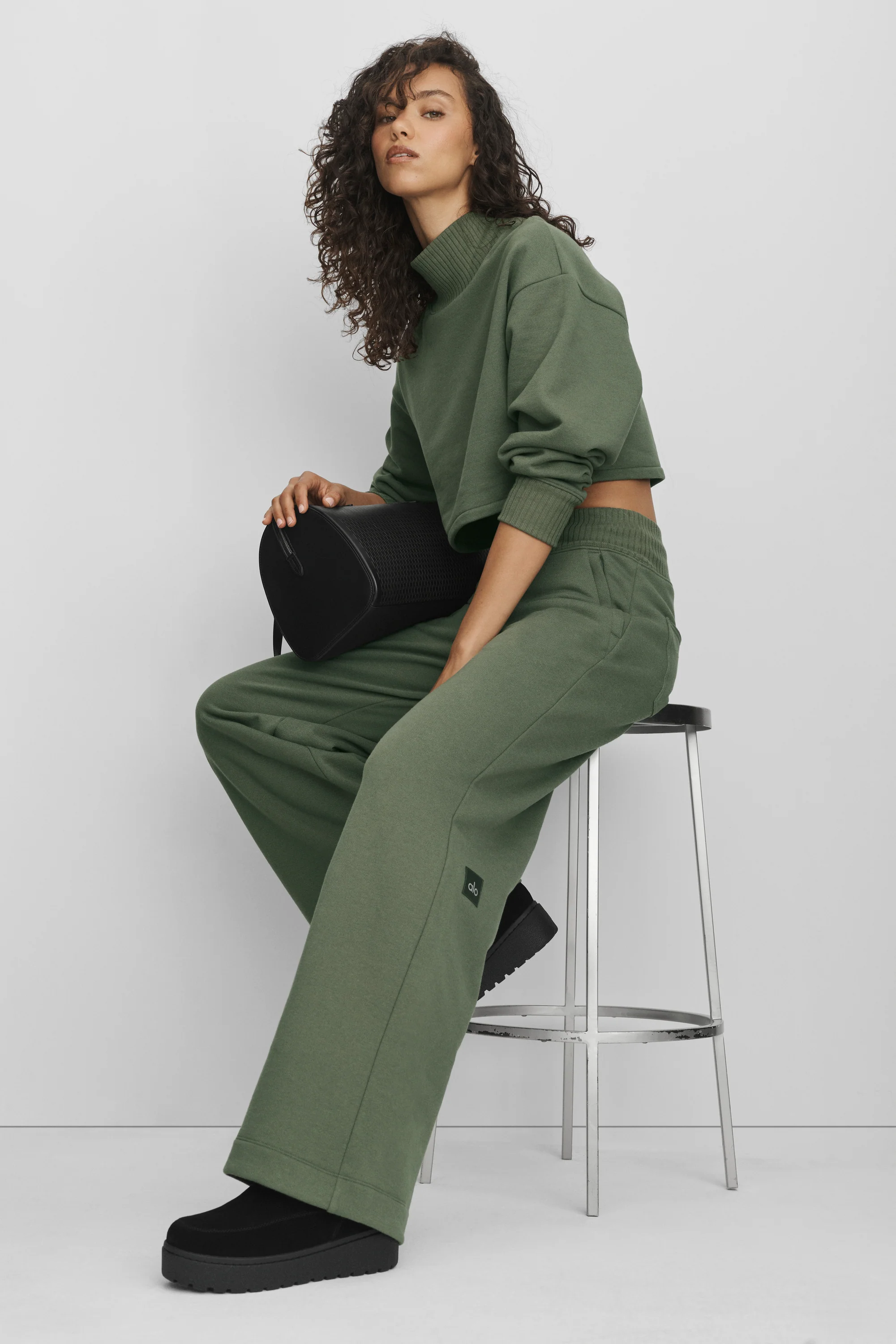 Serenity Wide Leg Sweatpant in Bamboo Green for Post-Workout Ease