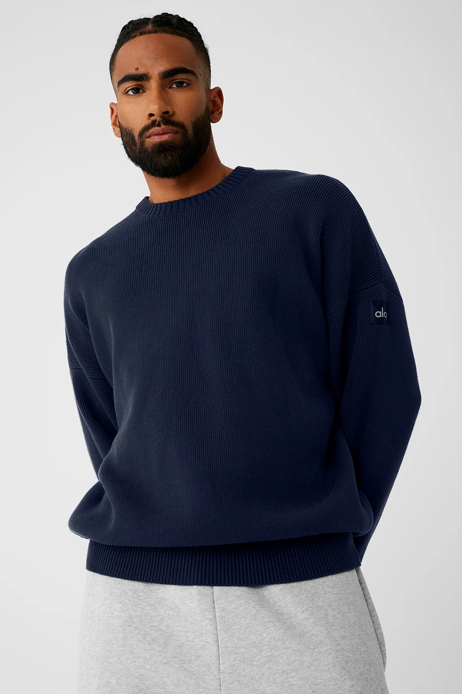 Pull col rond Scholar marine, maille épaisse oversize