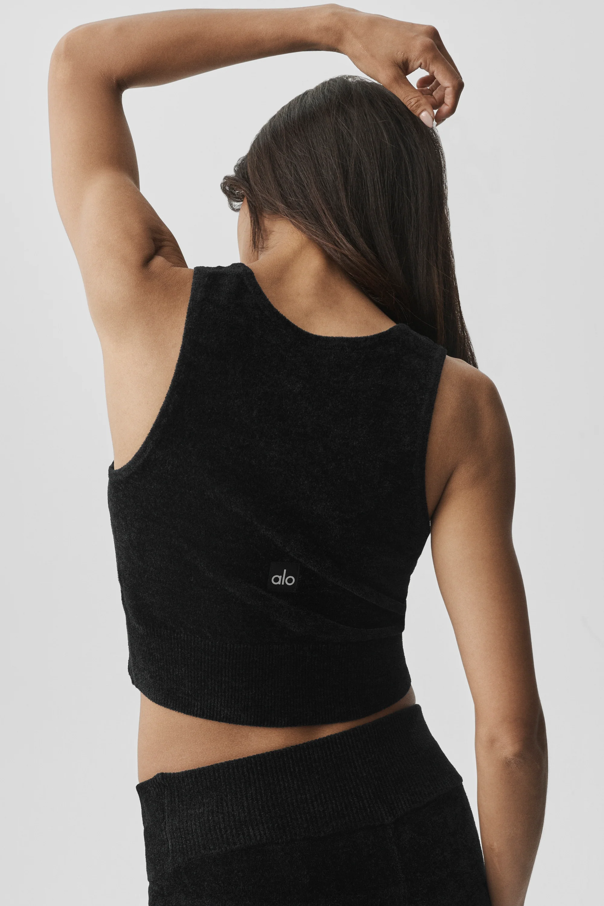 Micro Chenille Button Down Tank in Black by Alo Yoga