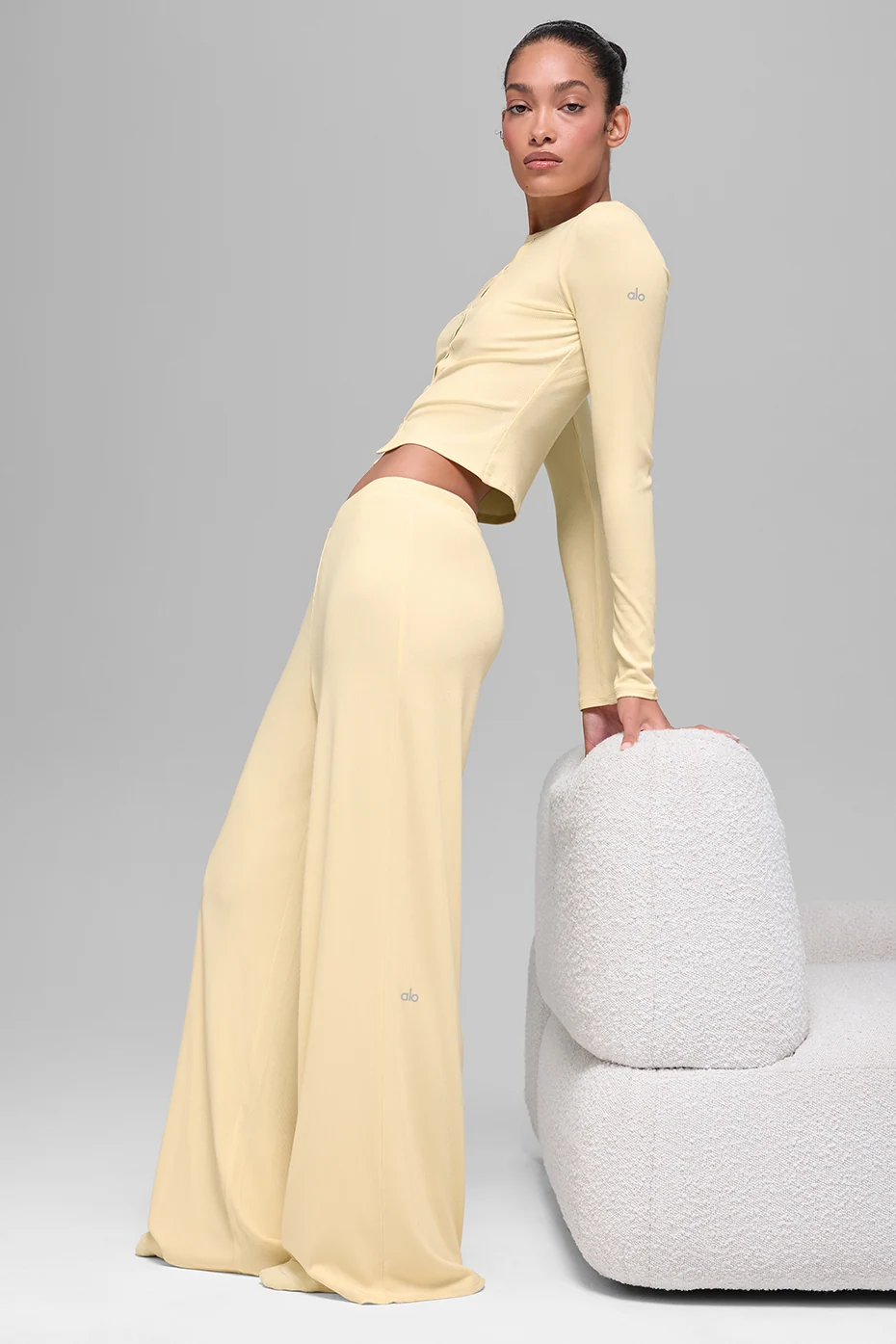 Pantalone Dreamlight a vita media, giallo Candlelight, modal a costine