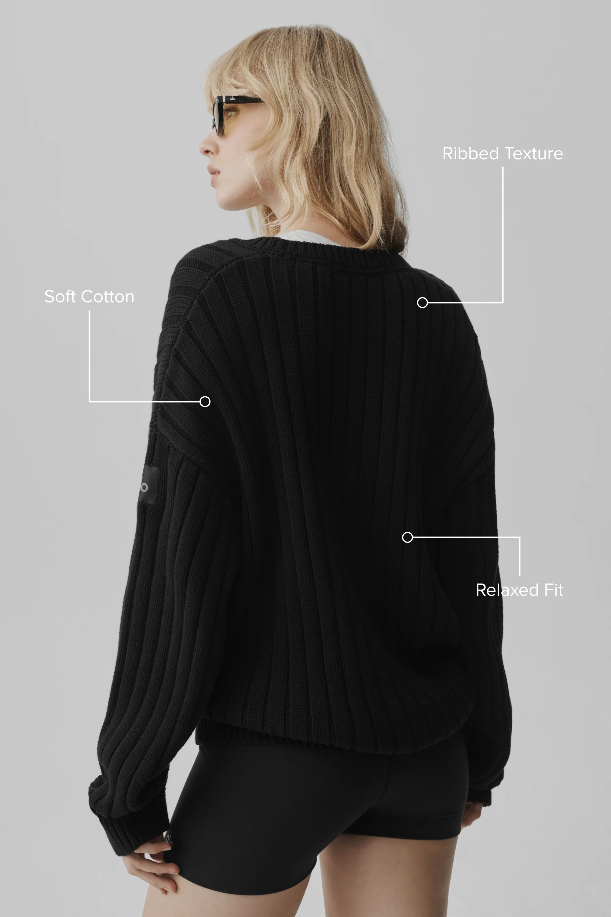 Cotton Rib Parallel Sweater in Black for Women
