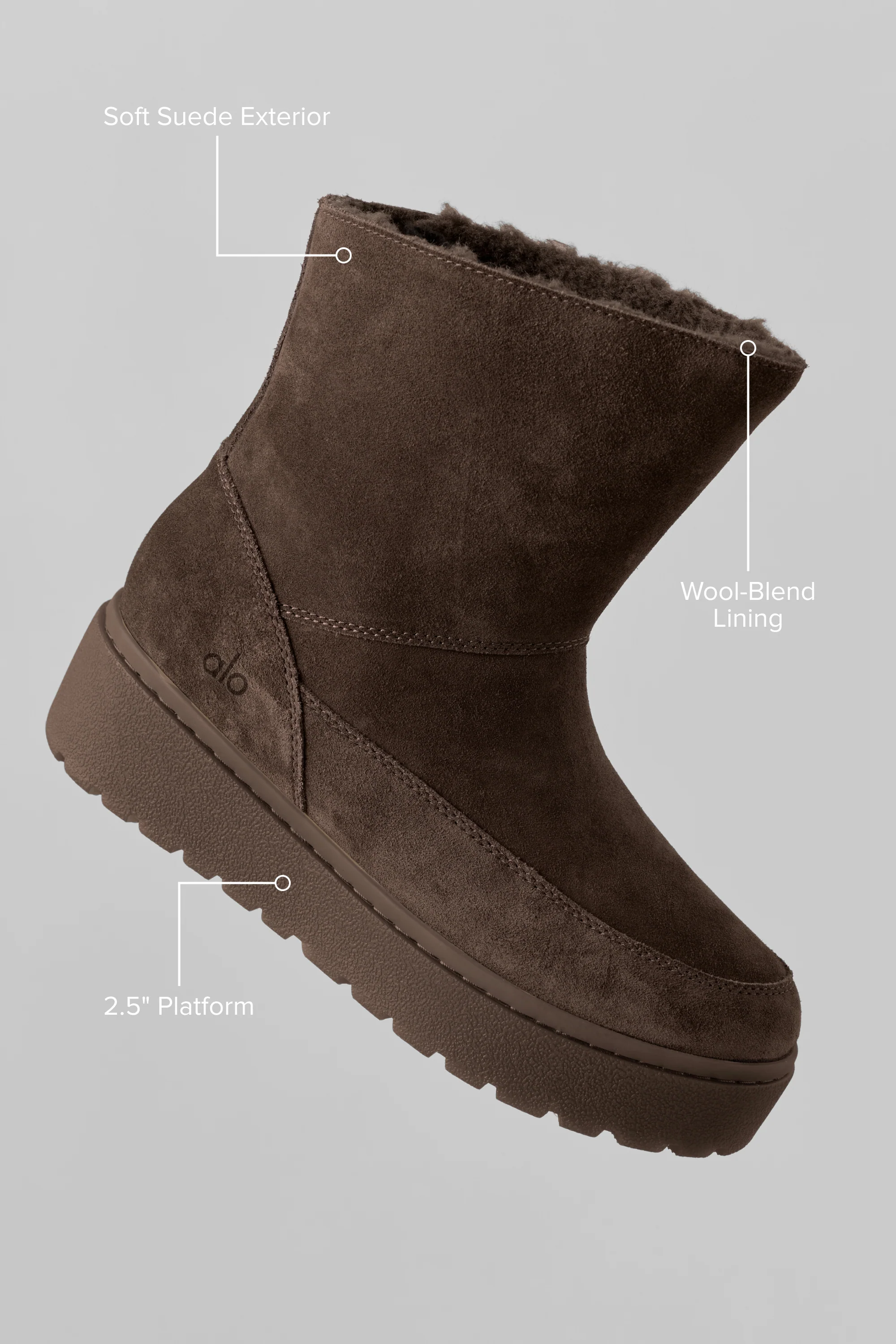 ALO Malibu Boot in Espresso Suede with Faux Fur Lining