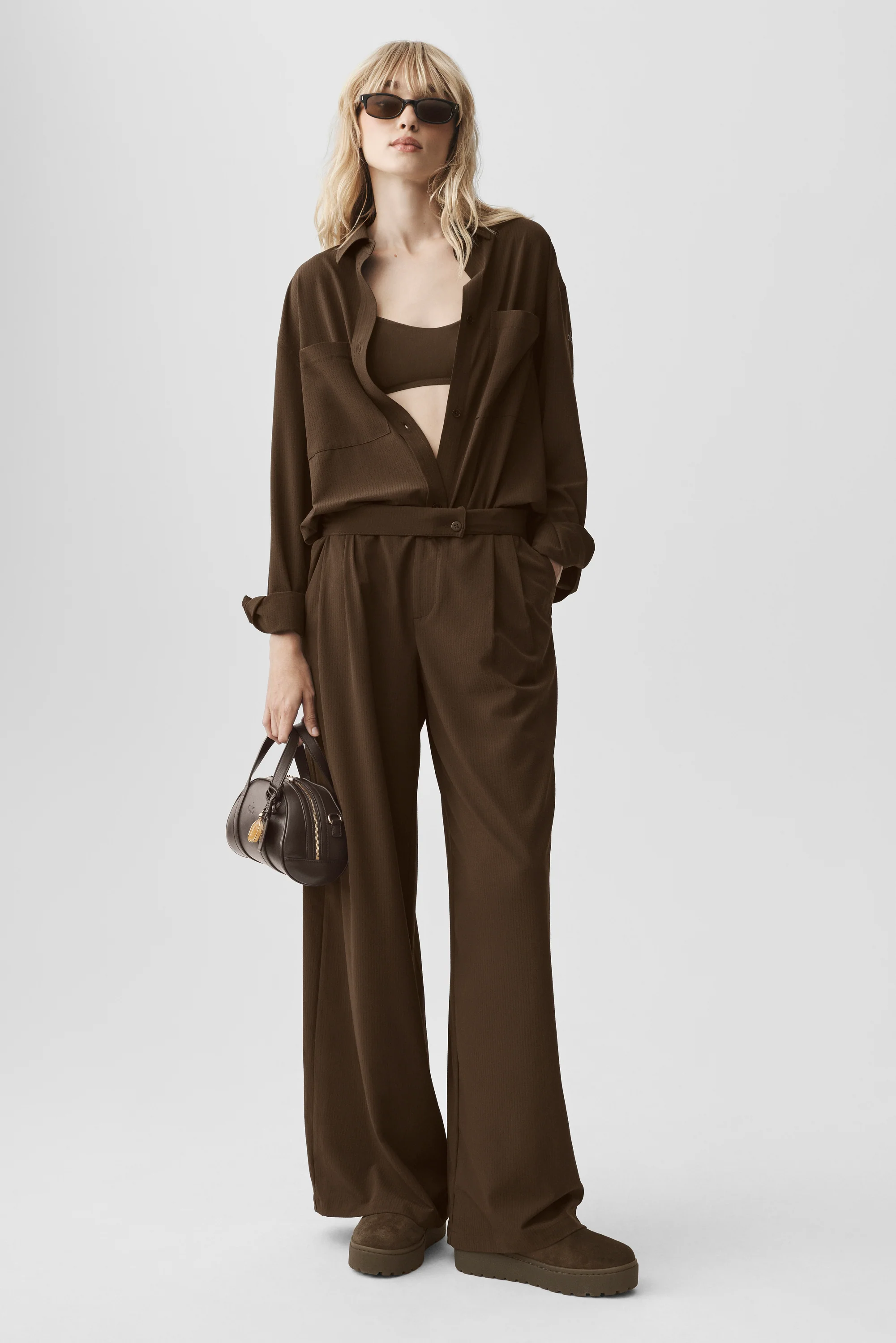 Dreamscape Button Down Long Sleeve Espresso Crinkle Woven Oversized Shirt