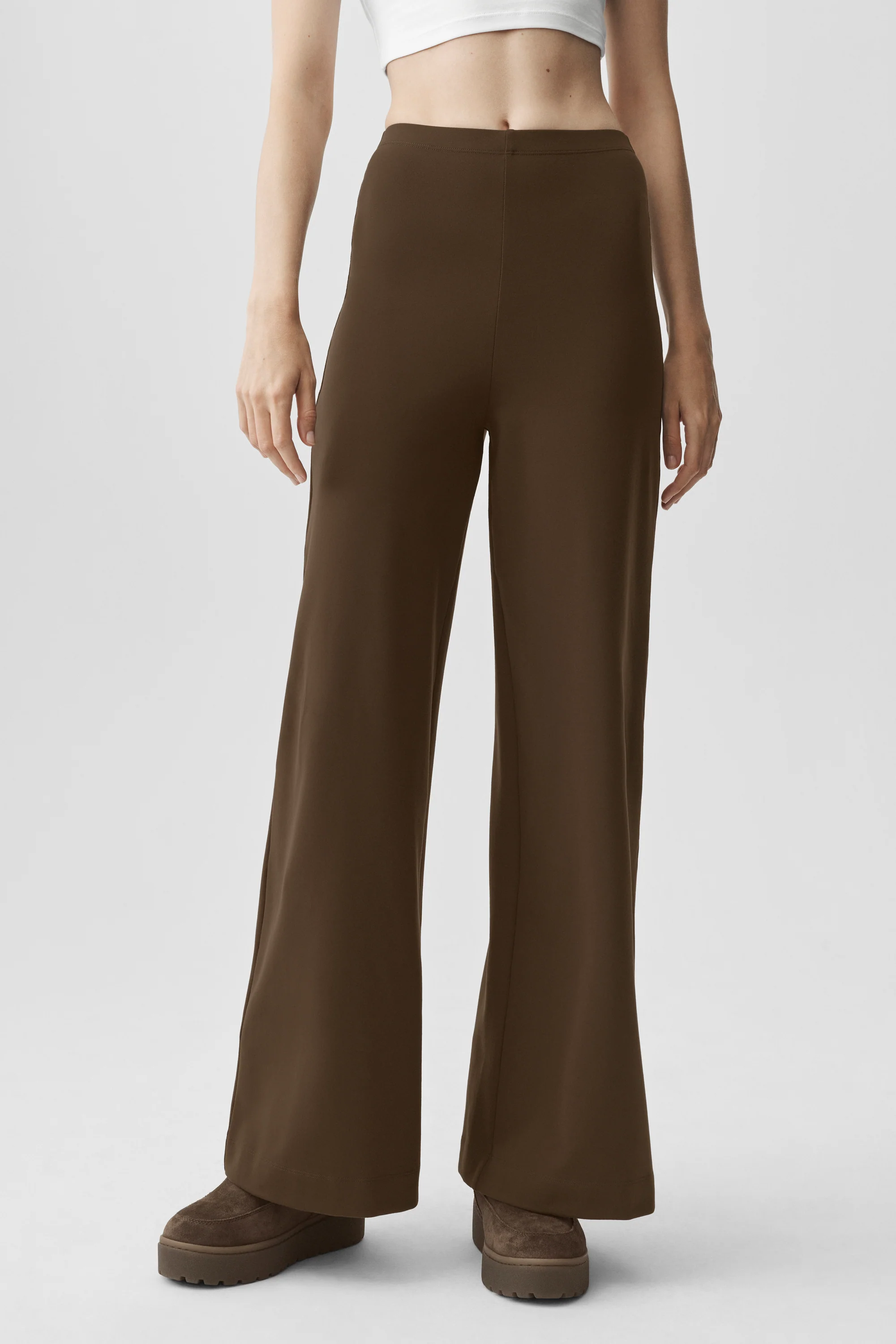 Airbrush High-Waist Wide-Leg-Hose Lang in Espresso