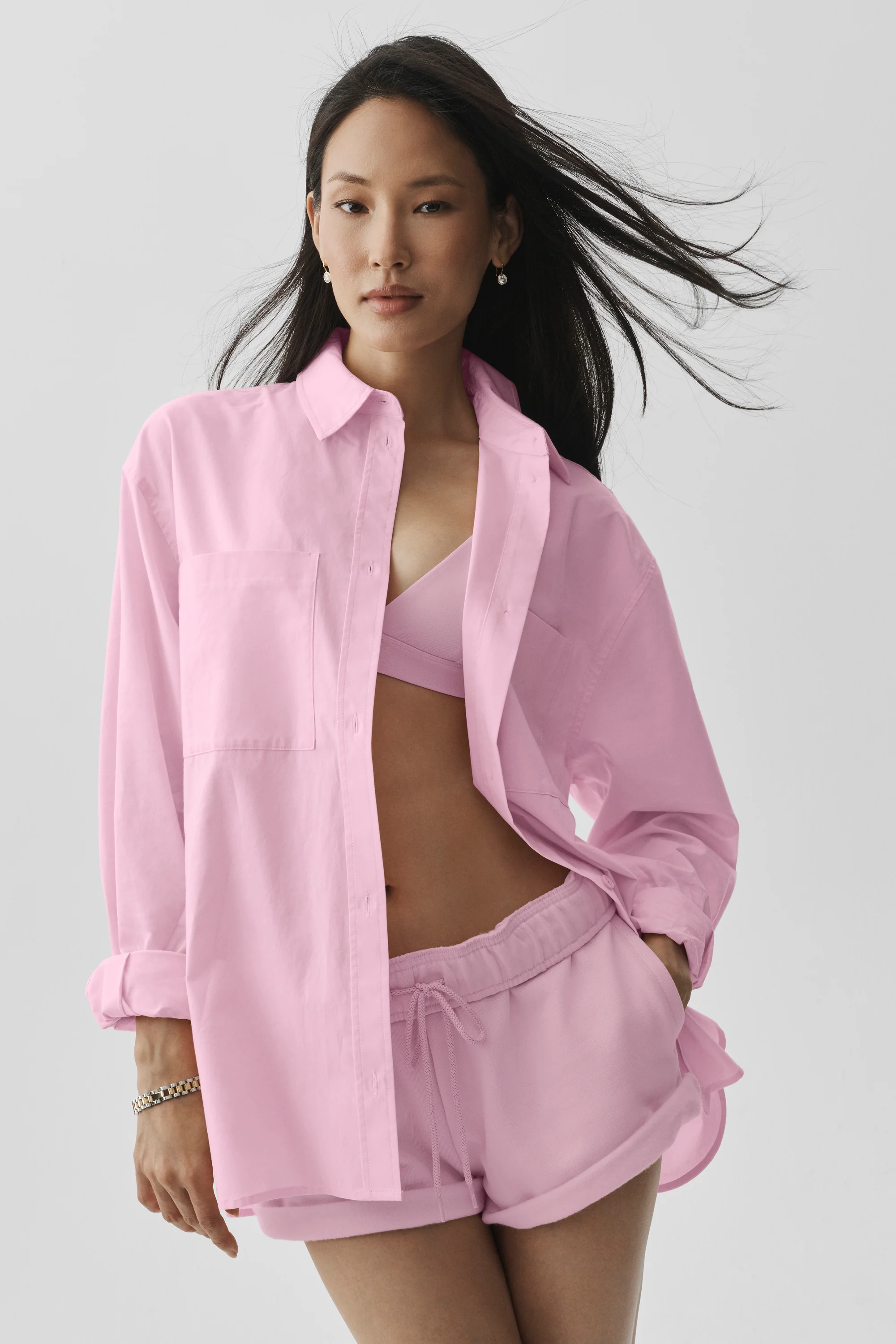 Cotton Real Deal Button Up Long Sleeve Shirt in Pink Marshmallow