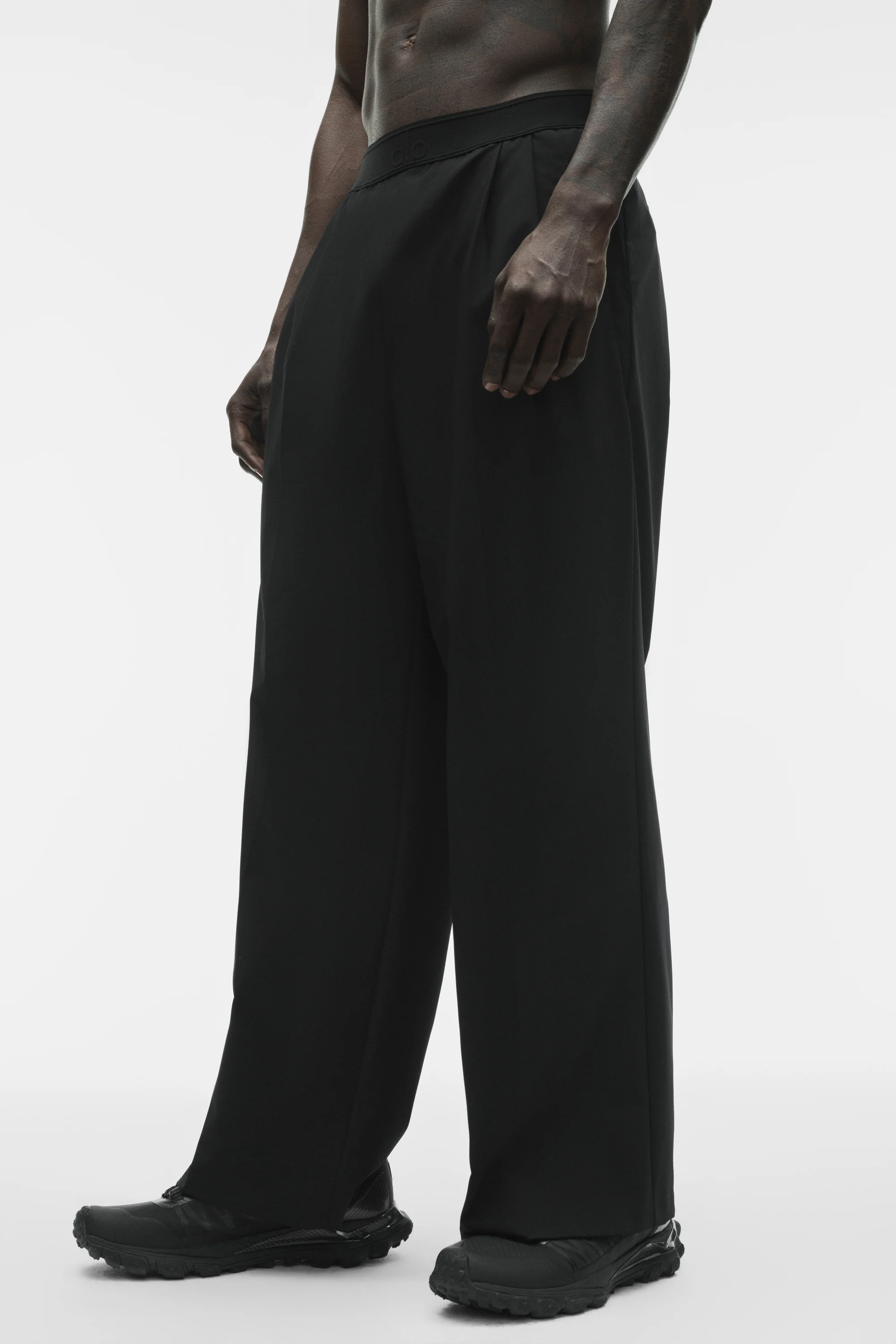 Suited Trouser in Black with Zippered Pockets and Straight Leg