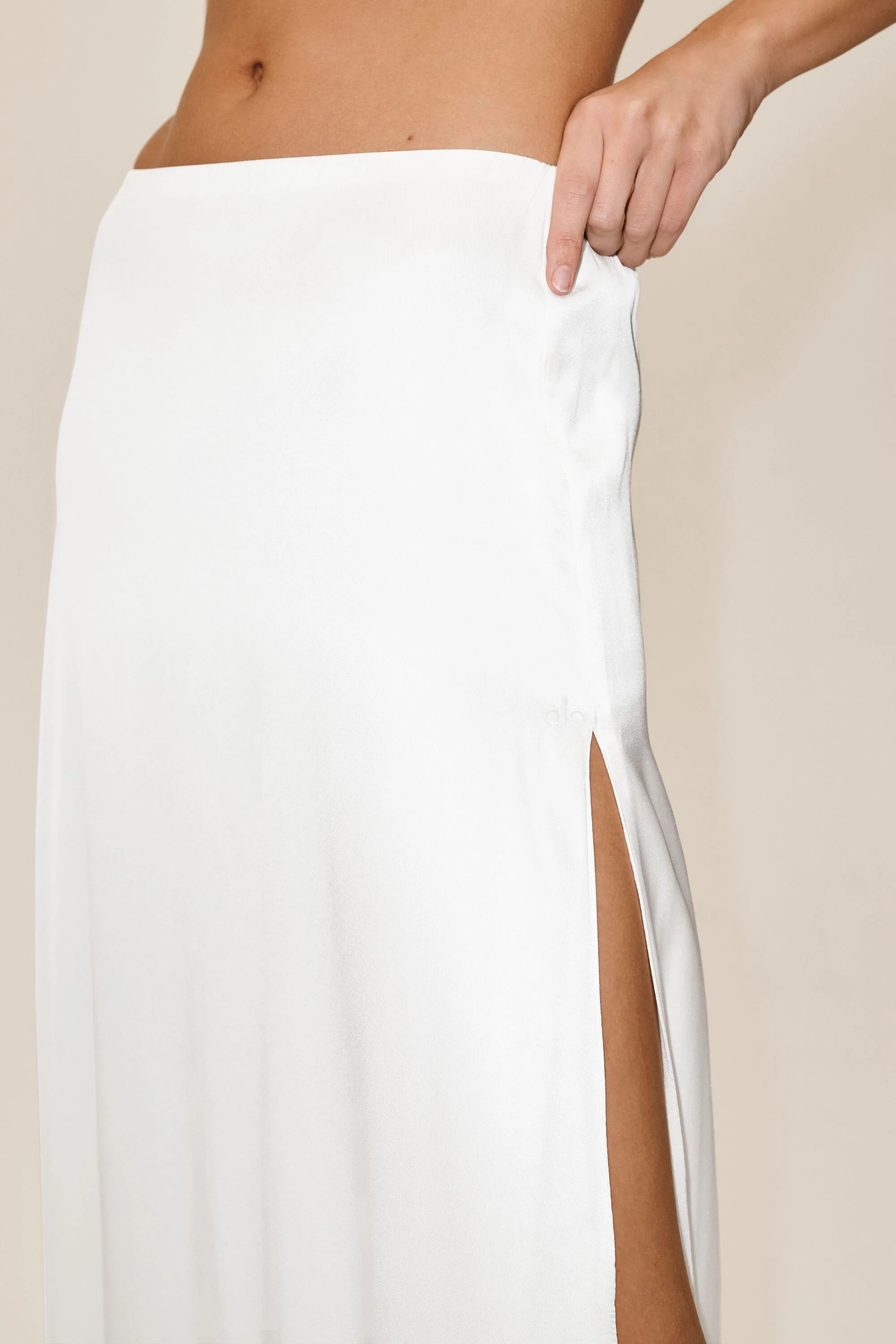 Silk Blend Low-Rise Radiance Long Skirt in White