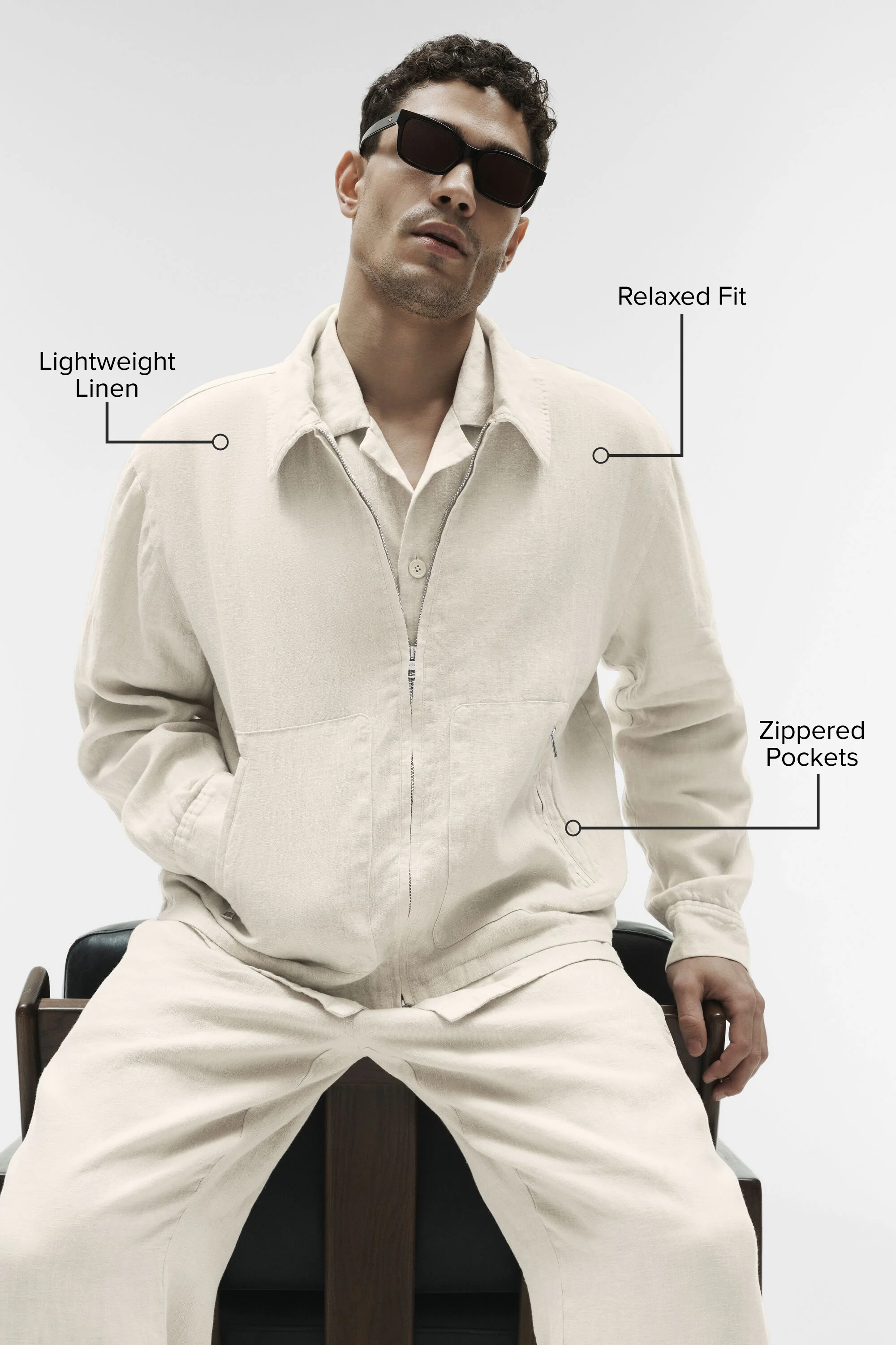 Veste zippée Linen Days coloris Bone pour homme