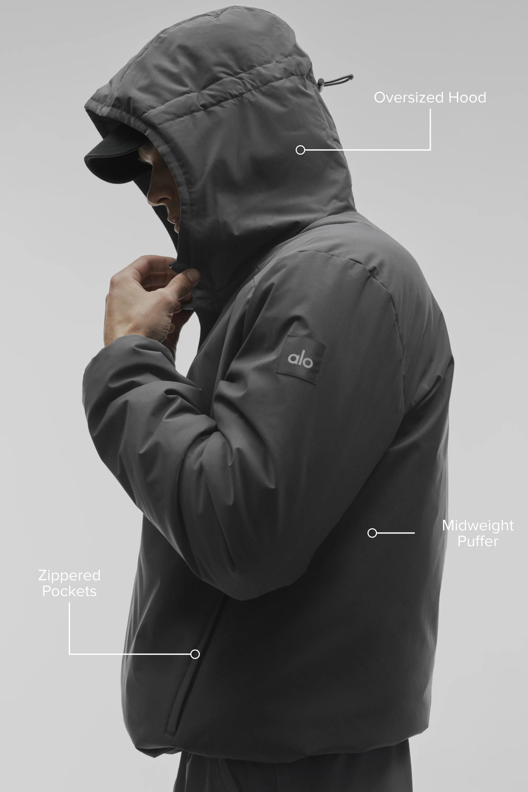 Elemental Full-Zip Jacket Anthracite Midweight Puffer for Men