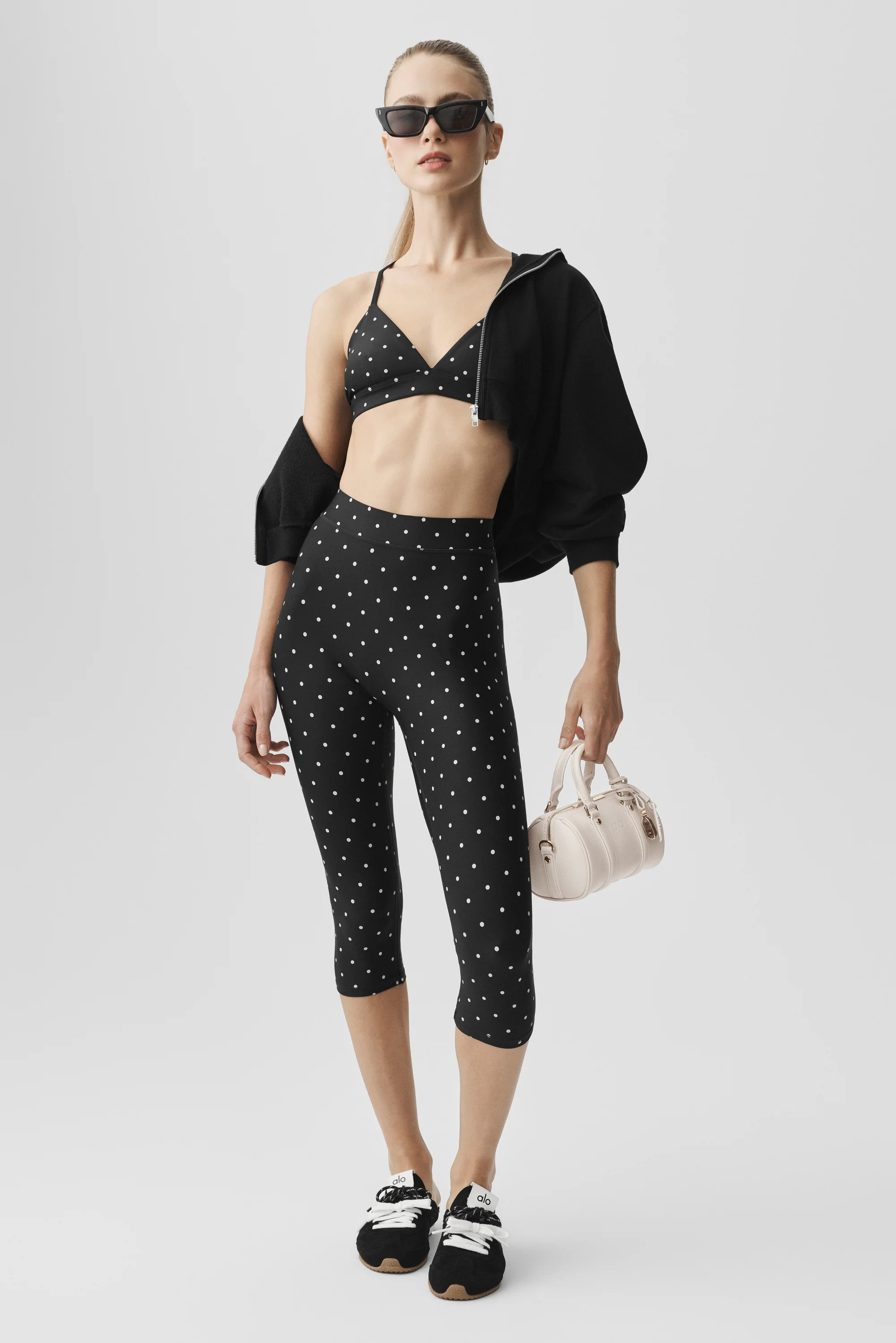 Airlift Polka Dot High-Waist Iconic 90's Capri in Black and White