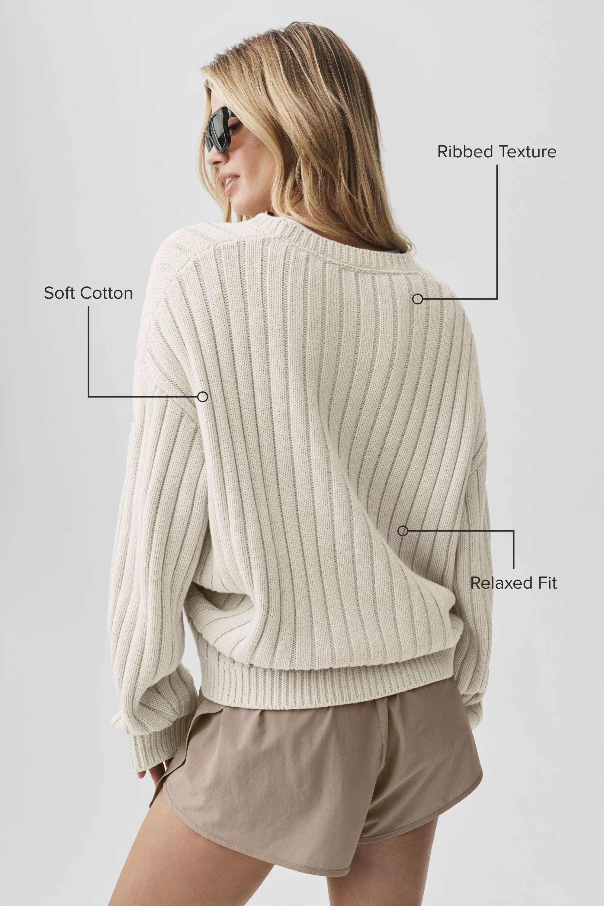 Cotton Rib Parallel Sweater in Bone for Women