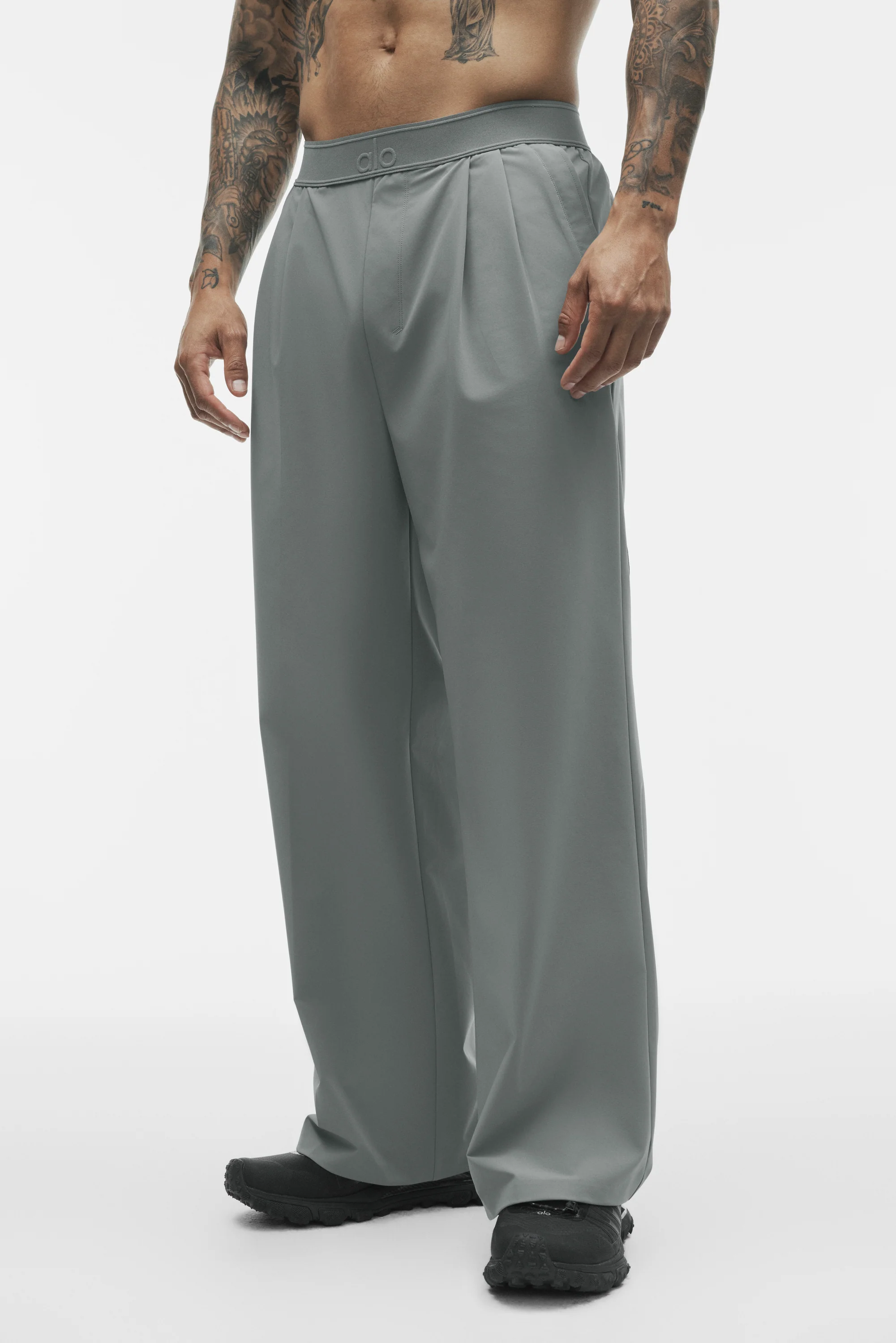 Suited Trouser in Monument with Straight Leg and Elastic Waist