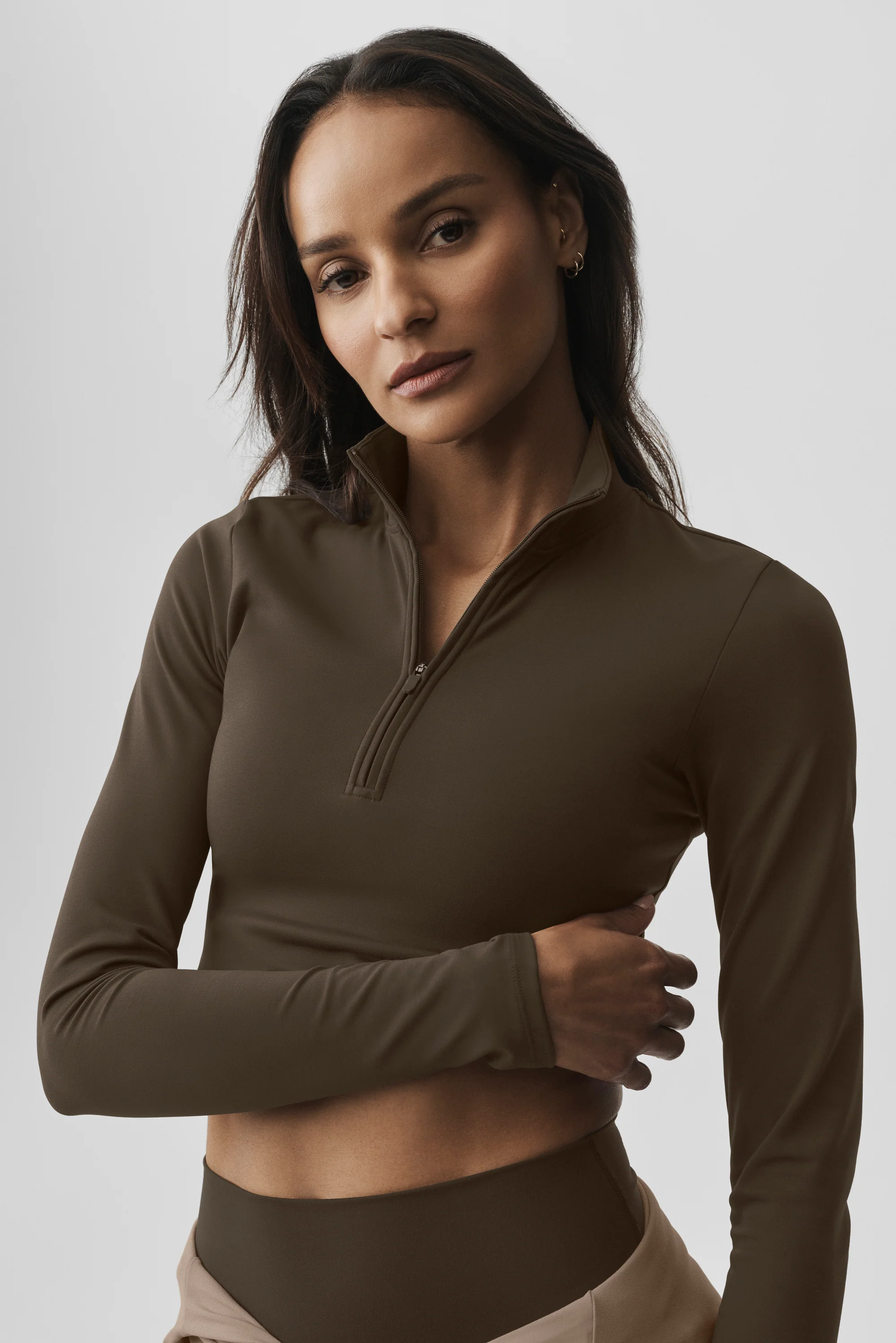 ALO Softsculpt Precision 1/4 Zip Long Sleeve in Espresso