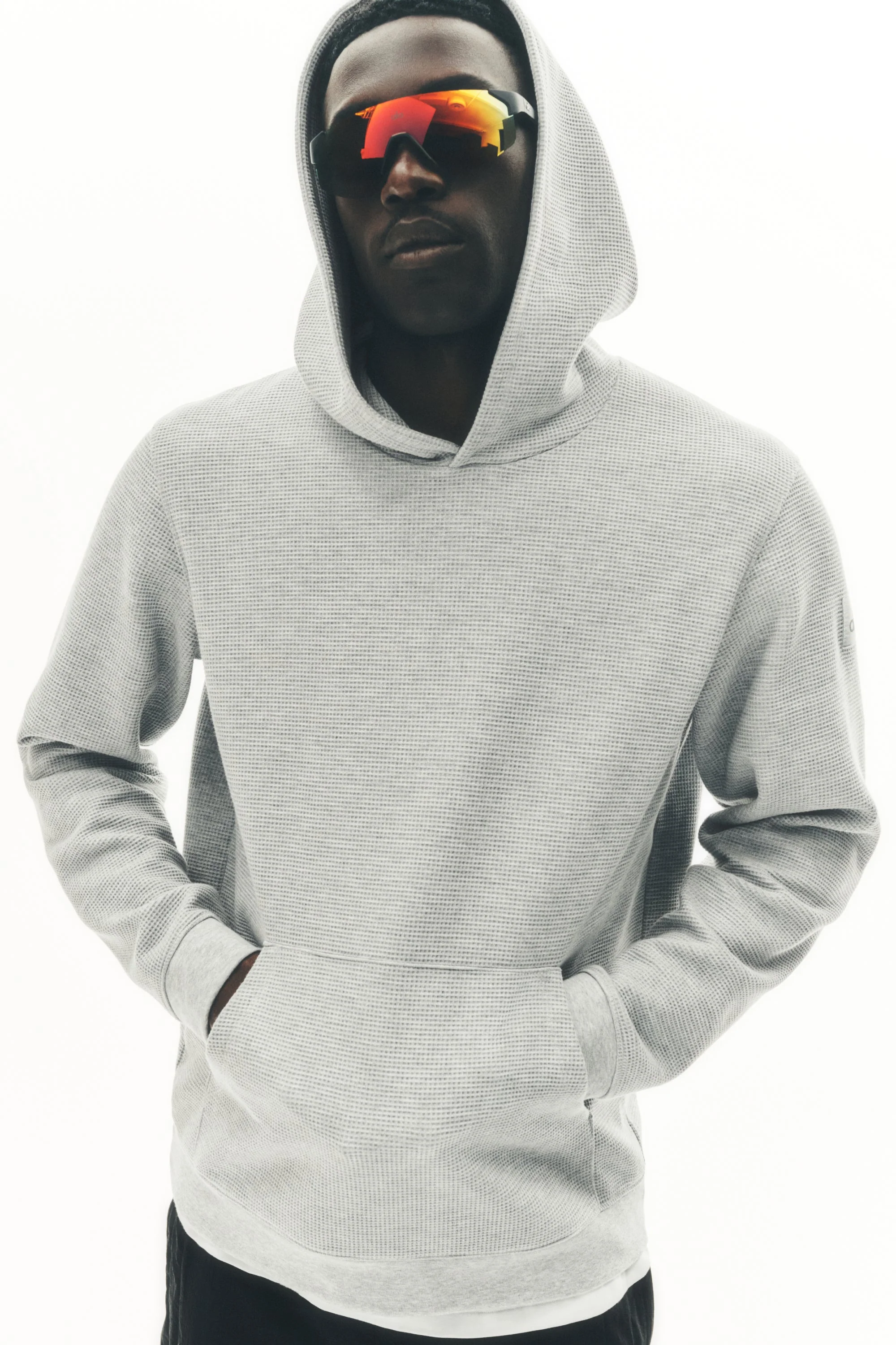 Waffle Lounge Hoodie in Athletic Heather Grey with Ribbed Cuffs