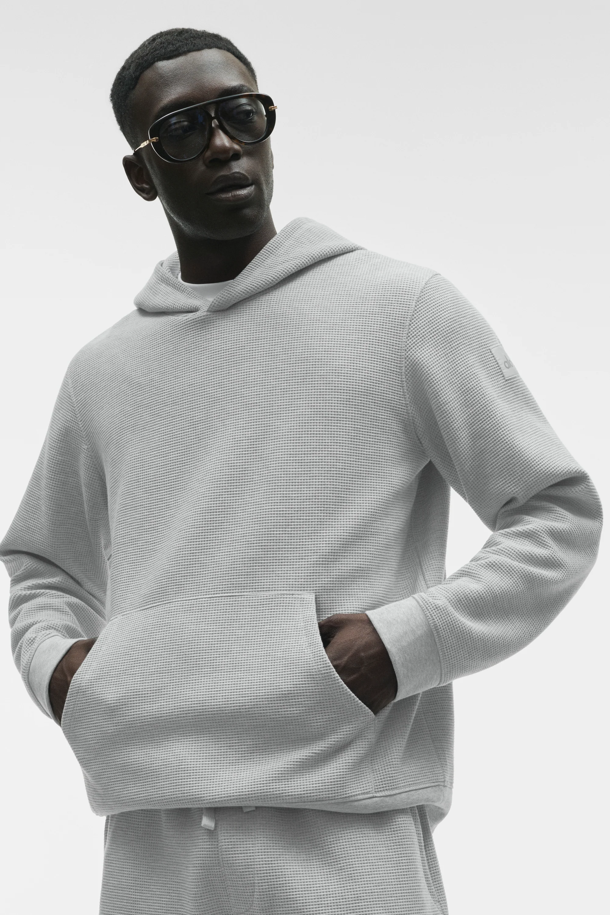 Waffle Lounge Hoodie in Athletic Heather Grey met Geribbelde Manchetten