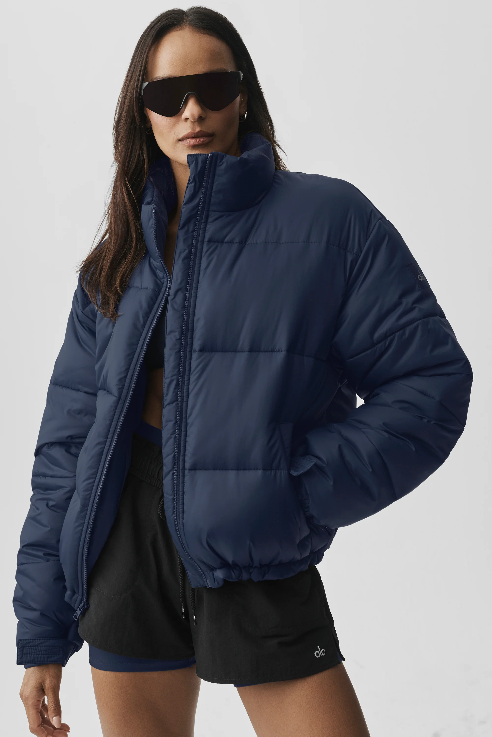 Cold Front Puffer Jacket in Navy with Polar Fleece Collar Lining