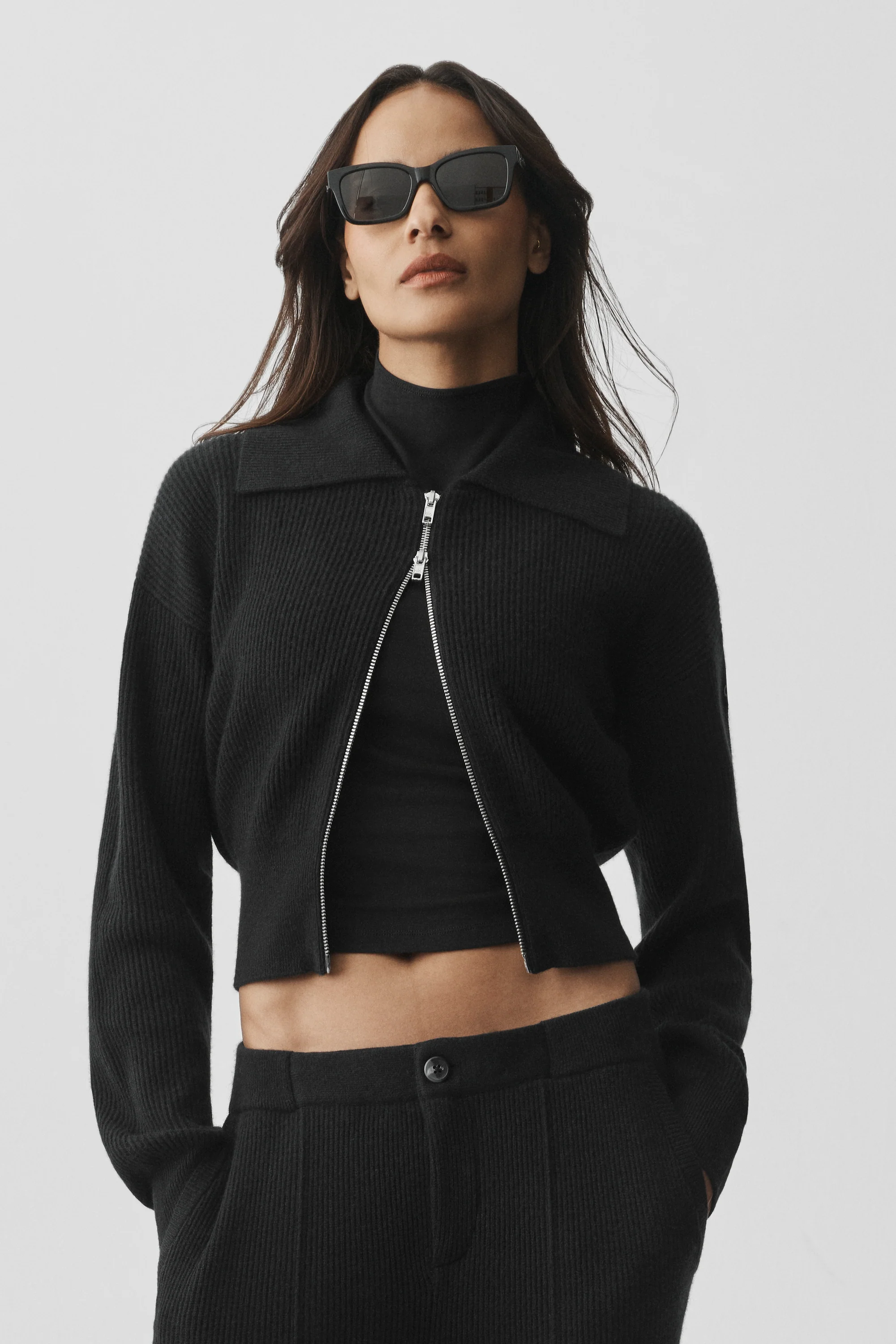 Cashmere Wool Harmony Full Zip Jacket in Black