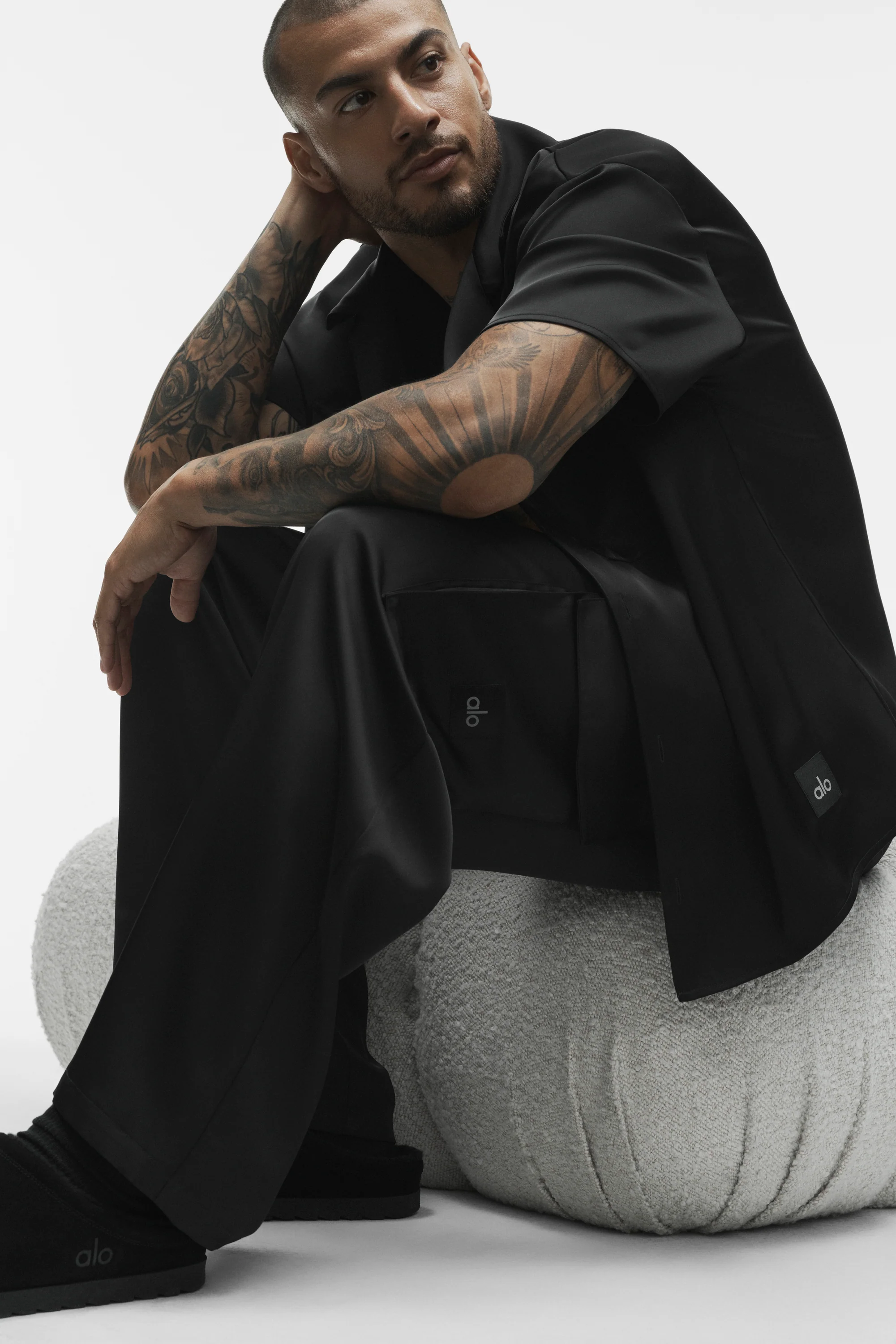 Satin Horizon Straight Leg Cargo Pant in Black