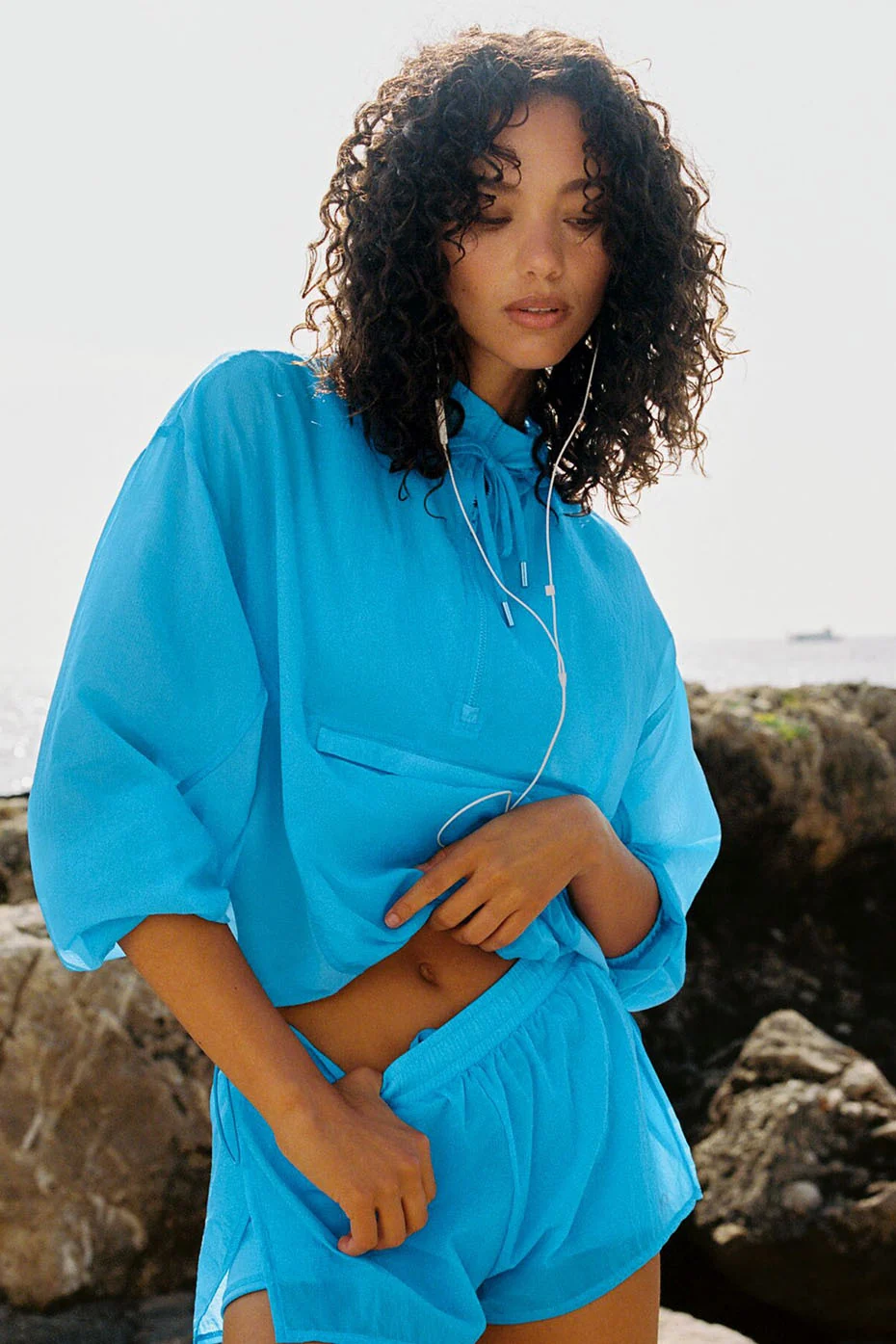 1/4 Zip Go Time Pullover in Azure Blue Ripstop