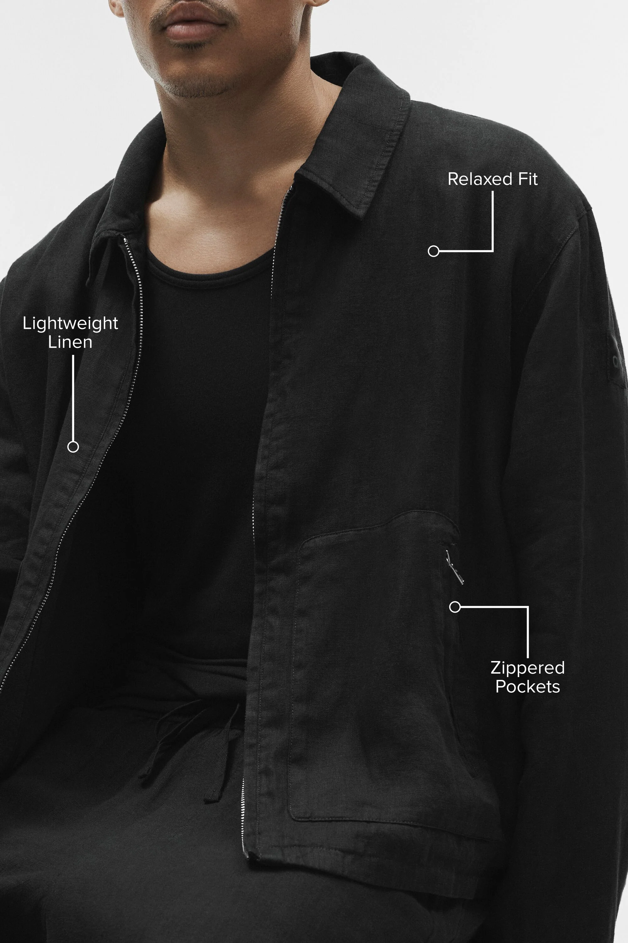 Veste zippée Linen Days noire pour superposition légère