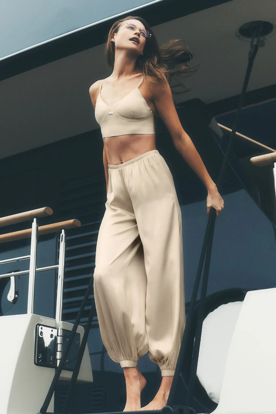 Silk Blend High-Waist Radiance Pant in Sandy Beige