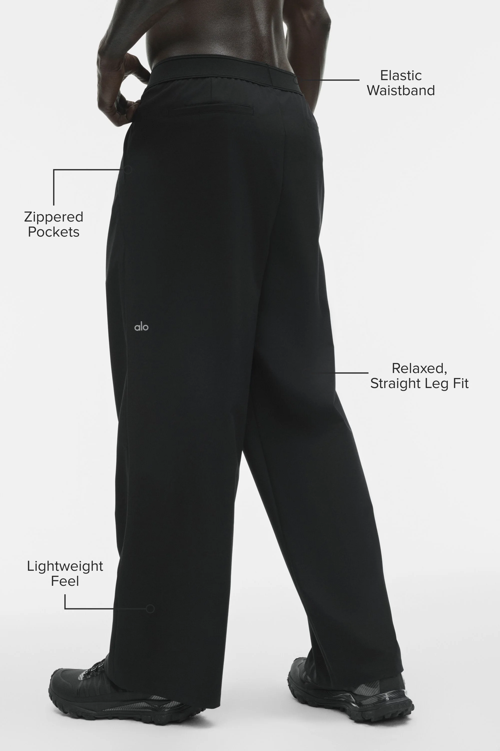 Suited Trouser in Black with Zippered Pockets and Straight Leg
