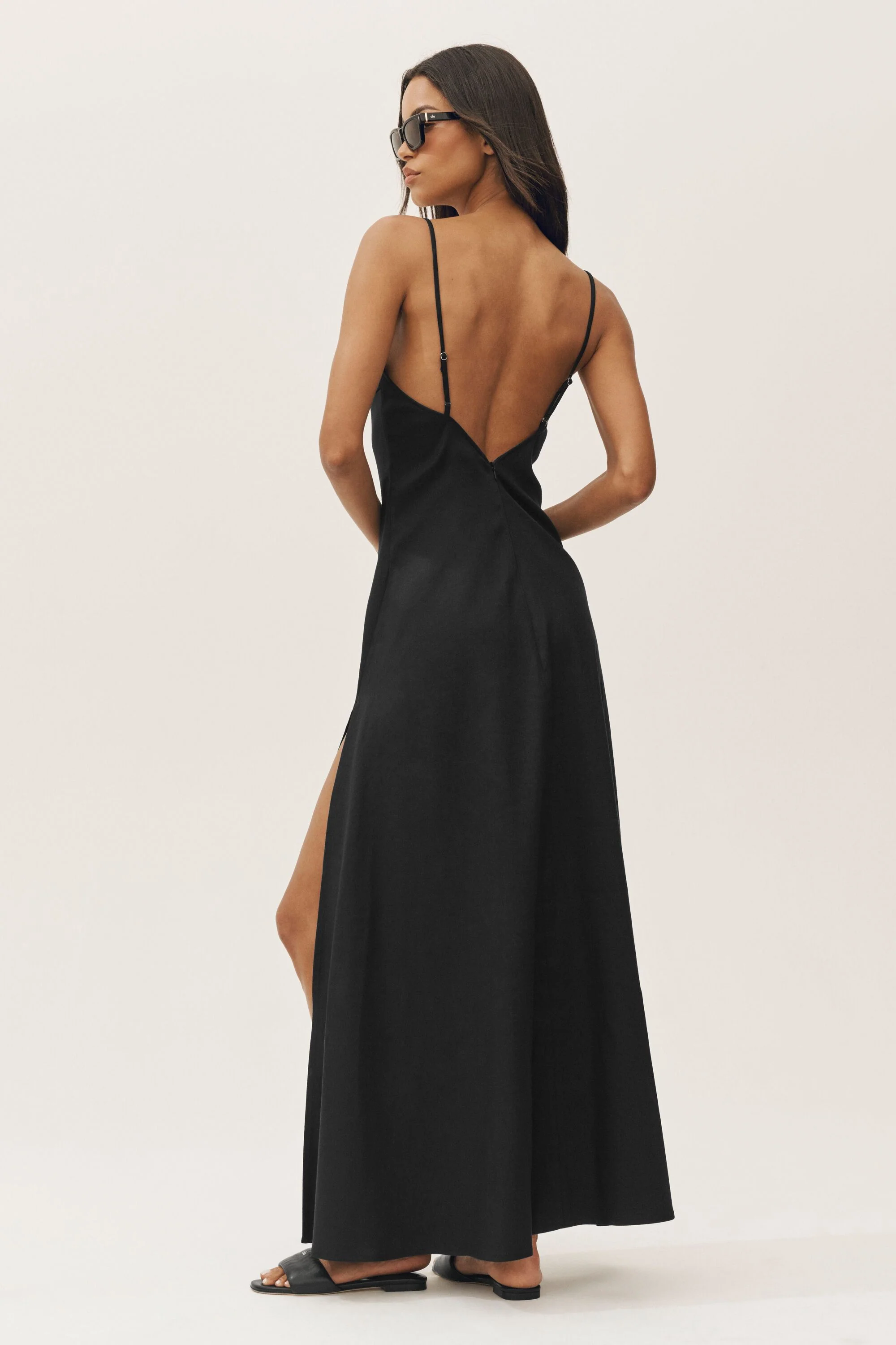 Linen Blend Riviera Maxi Dress in Black for Day to Night
