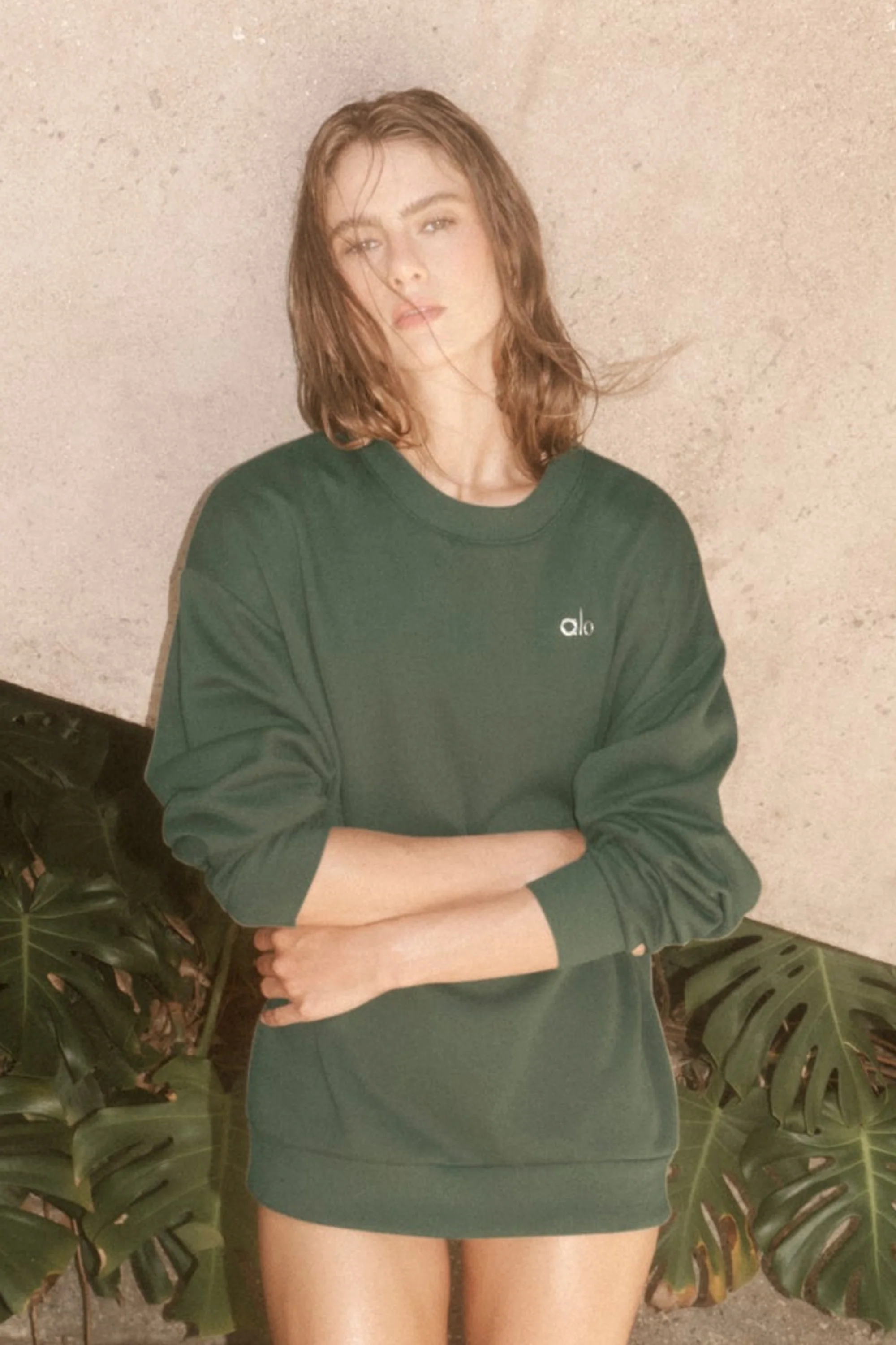 Accolade Crew Neck Pullover in Bamboo Green, Midweight French Terry
