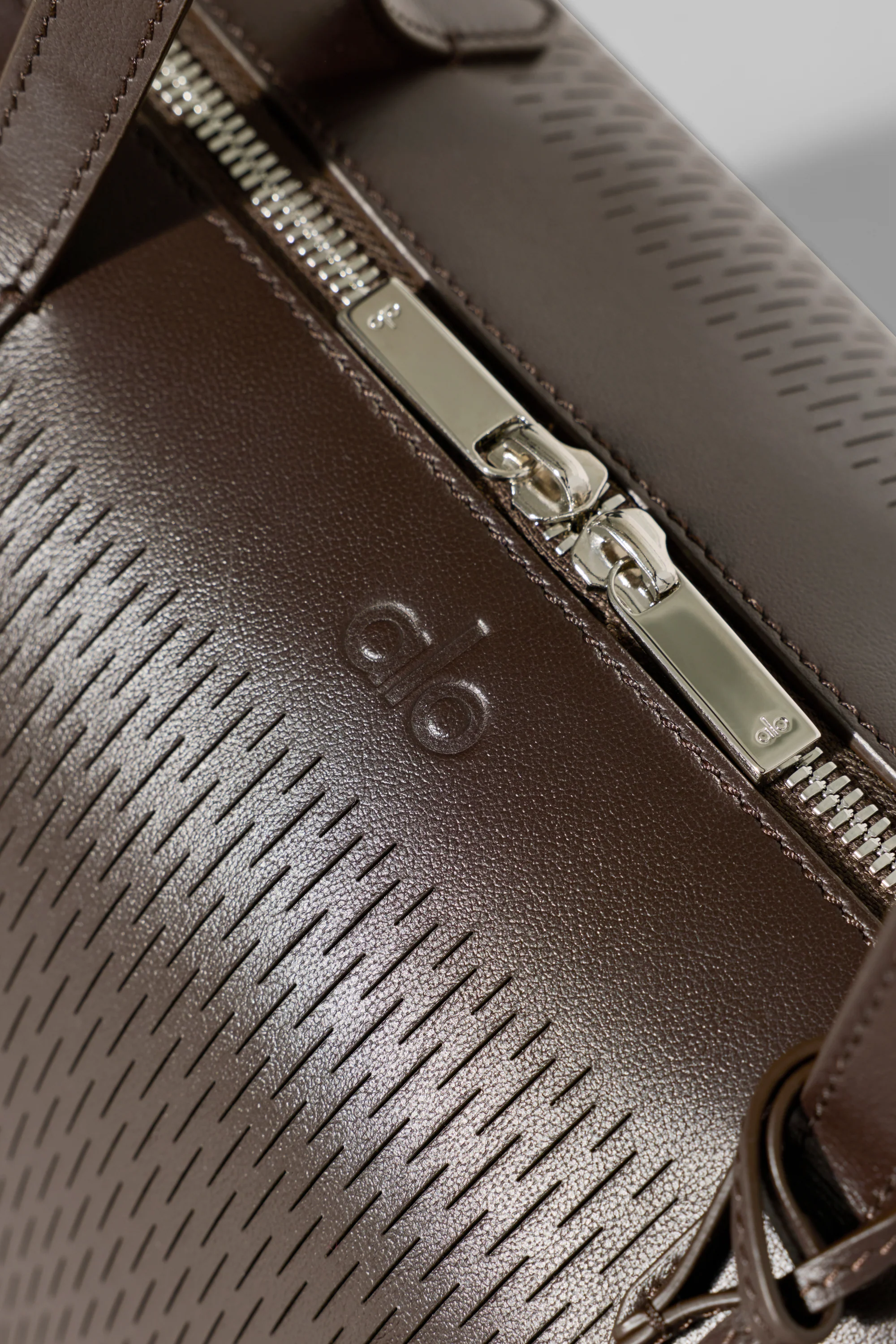 ALO Leather Mesh Shoulder Voyage Bag in Espresso Leer Mesh