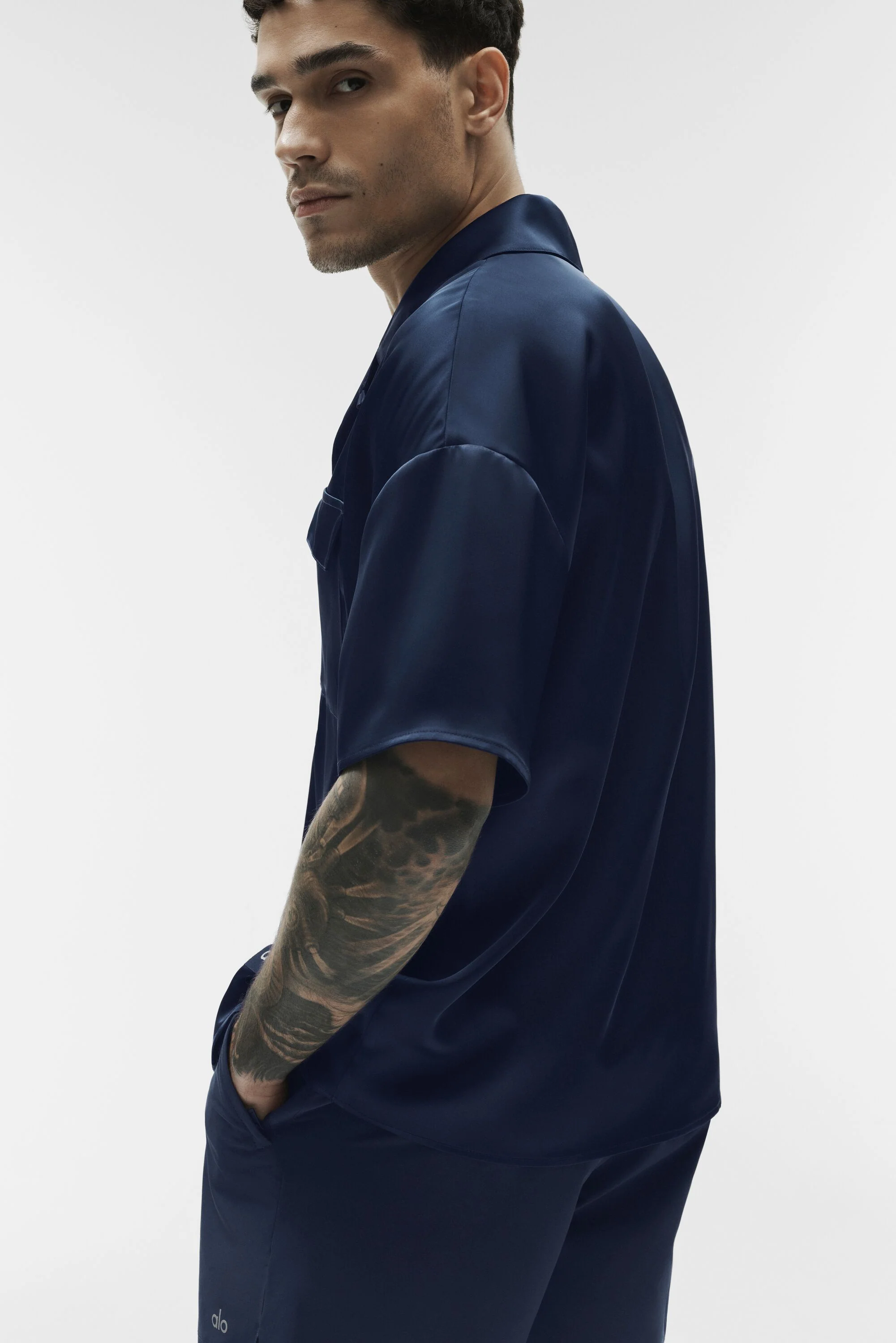 Chemise à manches courtes Satin Horizon en satin marine