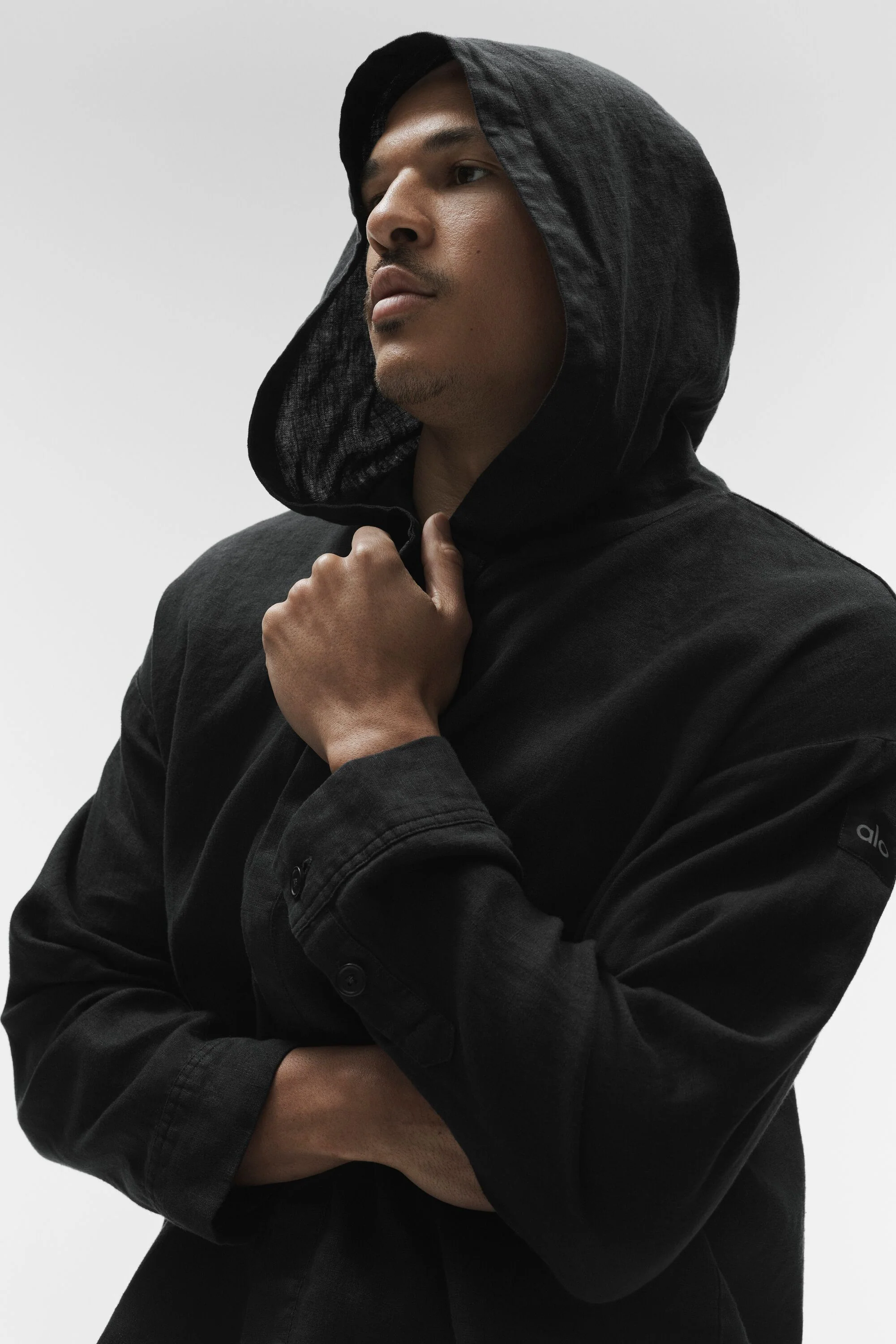 Sweat à capuche boutonné Linen Days noir pour homme