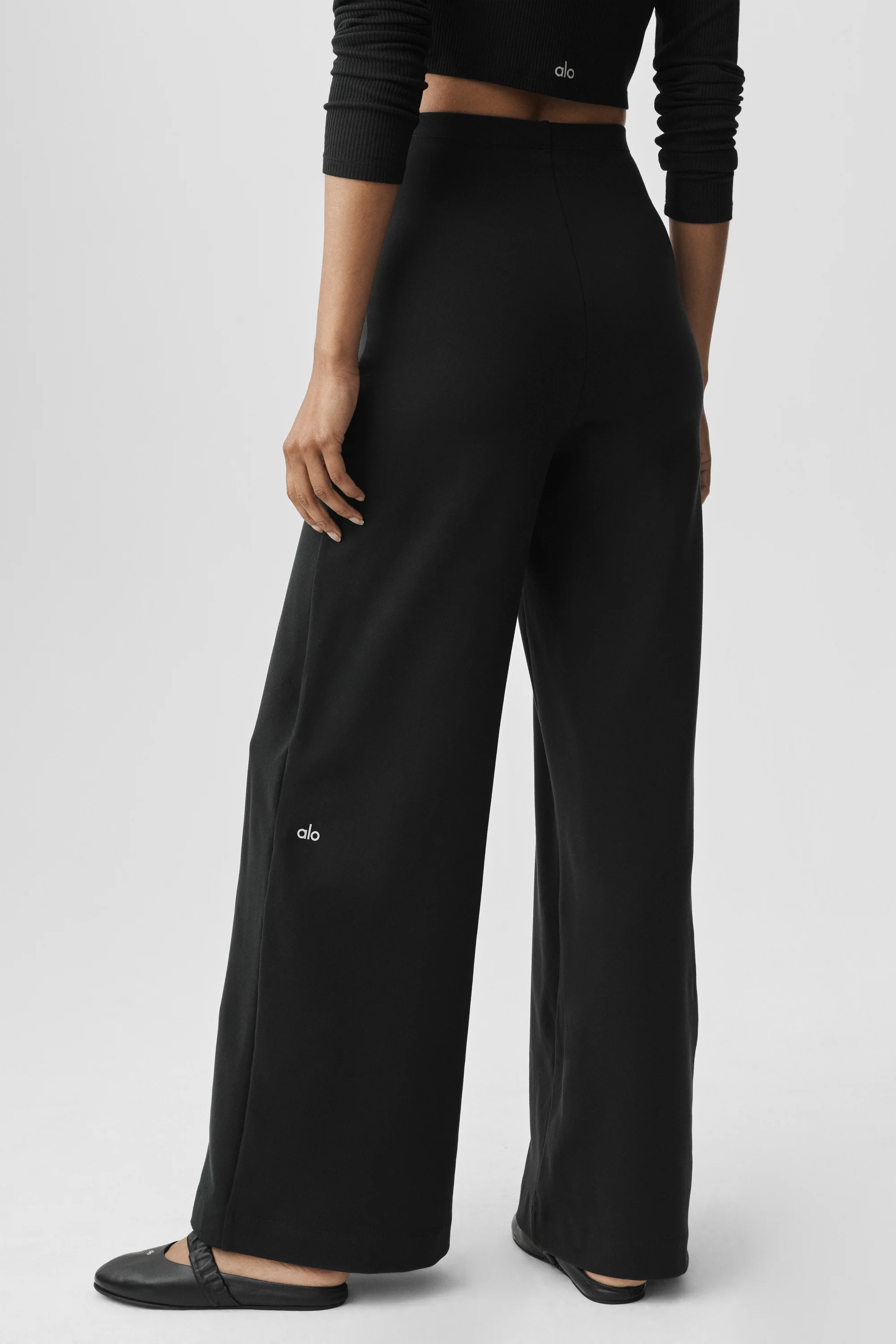 Pantalone a gamba larga a vita alta Airbrush in lunghezza regolare, Nero