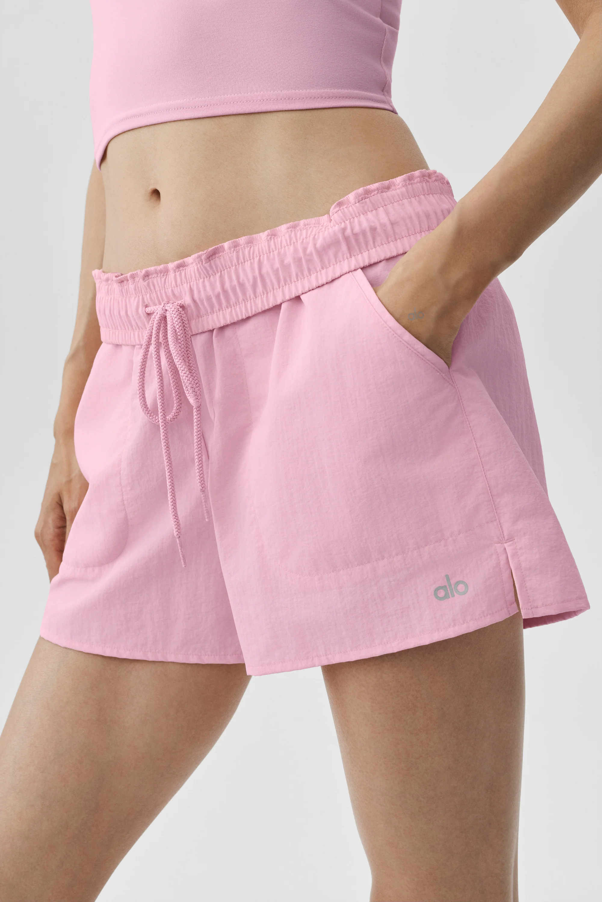 Pantaloncini Alumni rosa marshmallow a vita alta con tasche