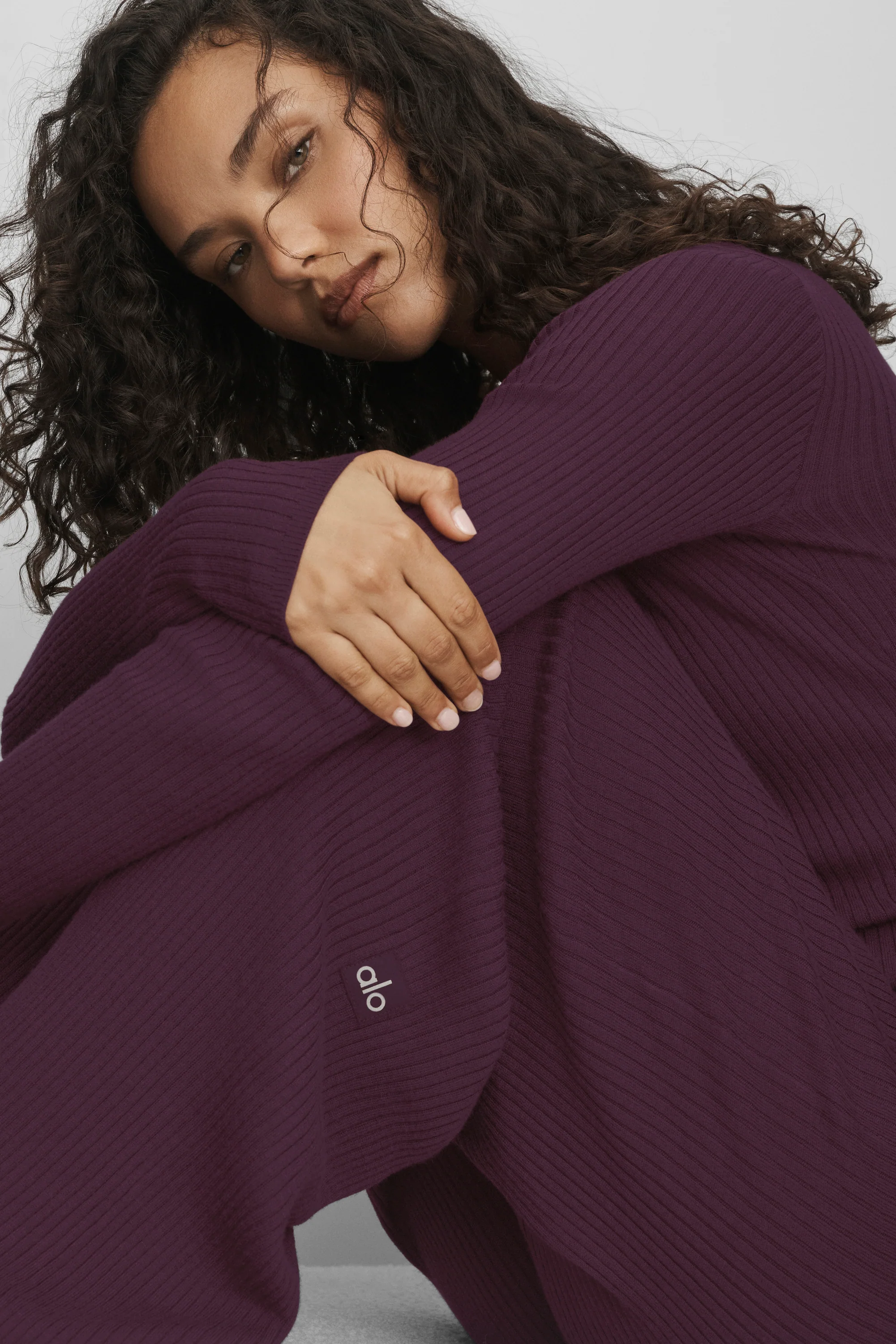 Sweater Knit Mid-Rise Unwind Wide Leg Pant in Rich Bordeaux