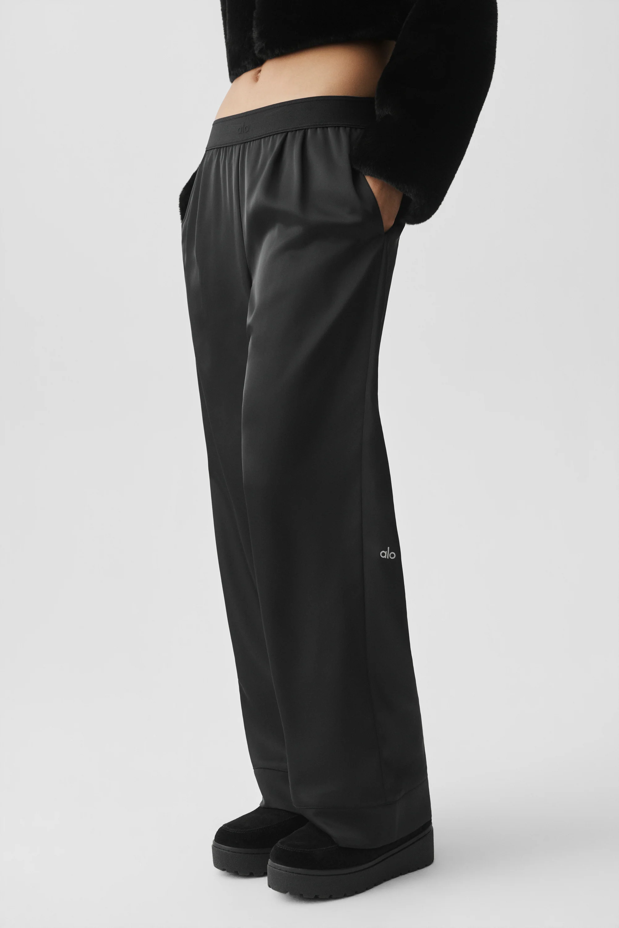 Black Satin High-Waist Smooth Talker Pant Long Length