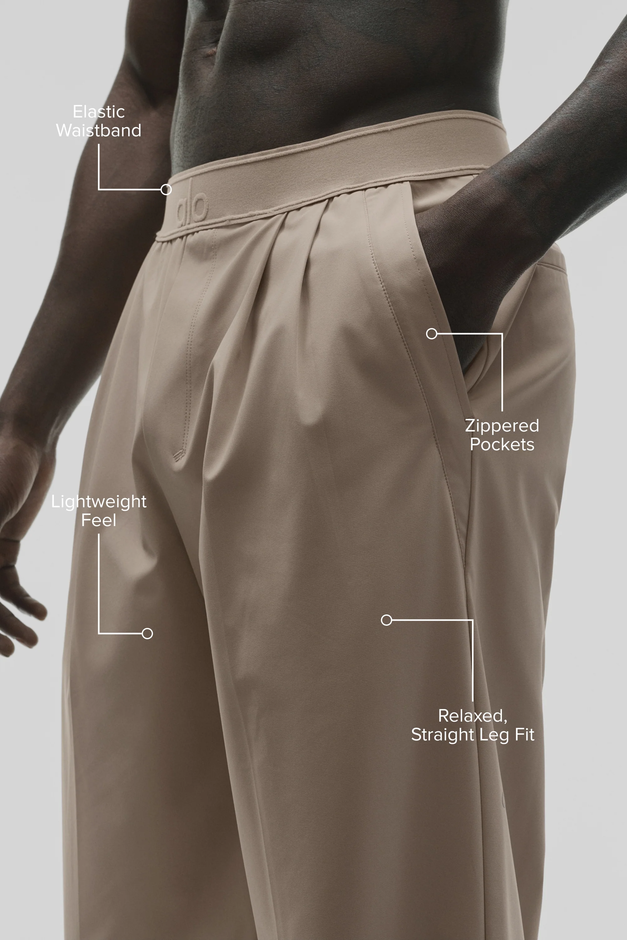 Suited Trouser in Gravel, Lightweight Straight Leg with Zippered Pockets