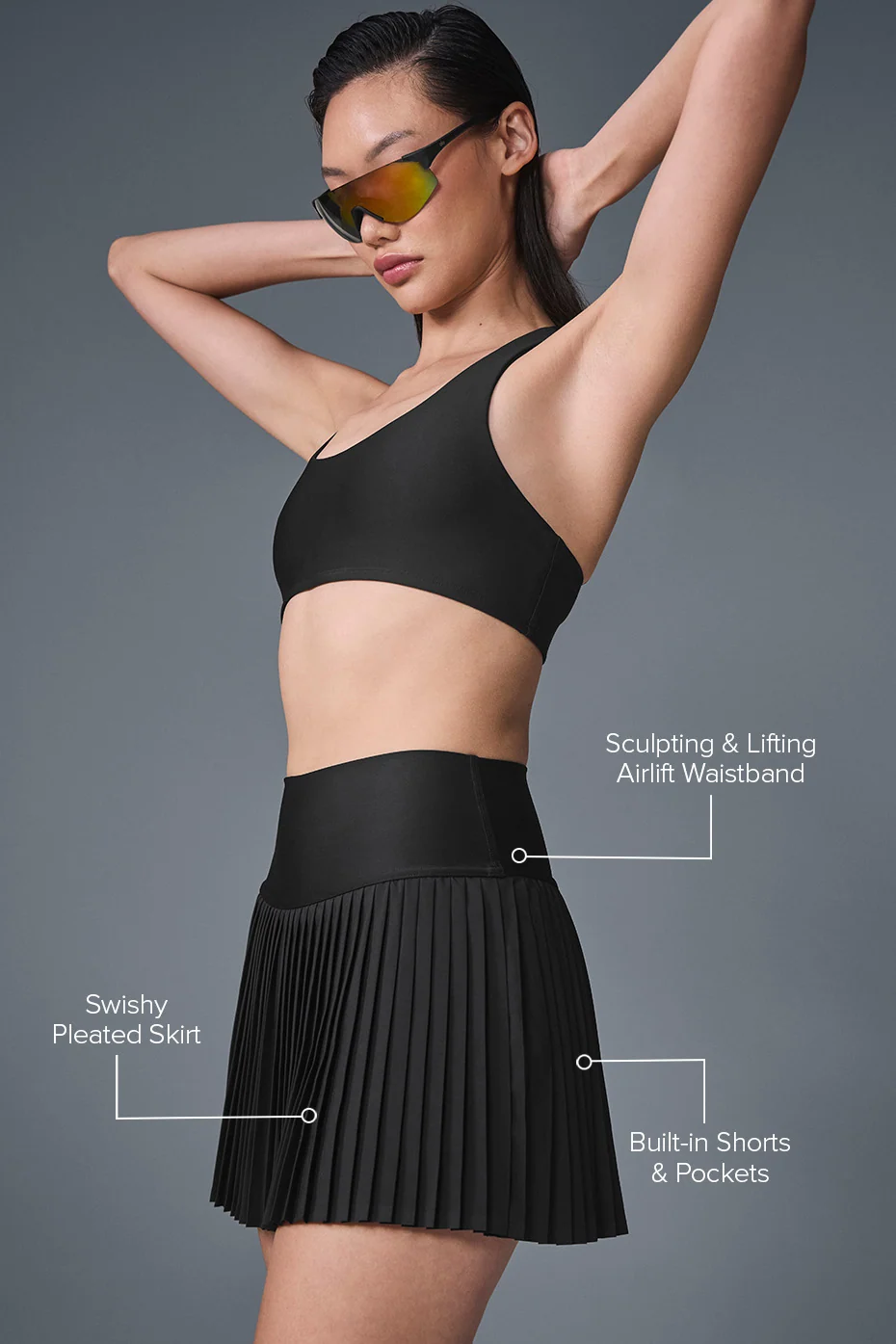 Serve Looks Tennis Skirt in Black, Pleated with Built-In Shorts