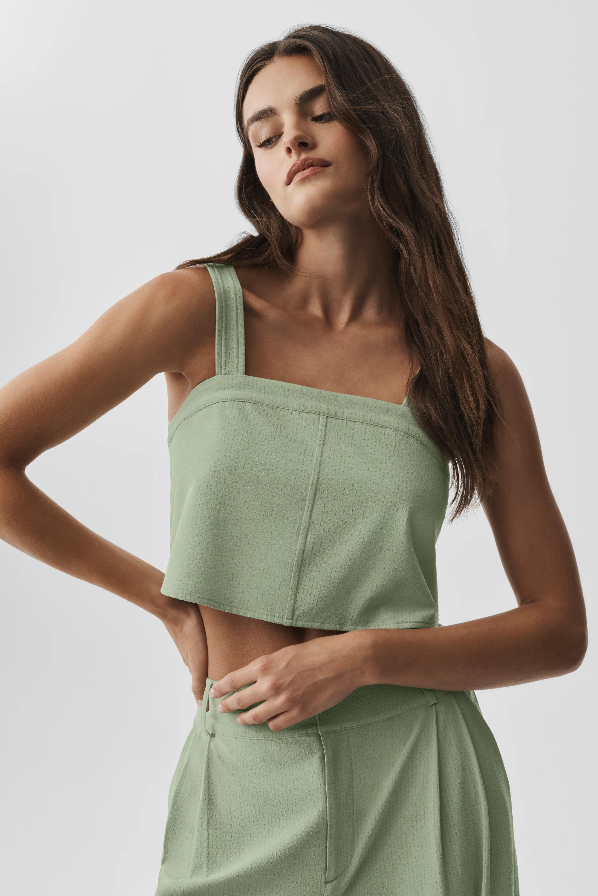 Cropped Dreamscape Tank in Dune Grass with Square Neckline