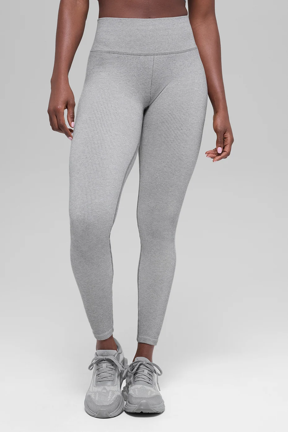 Seamless High-Waist Two Tone Rib Legging in Light Misty Grey Heather