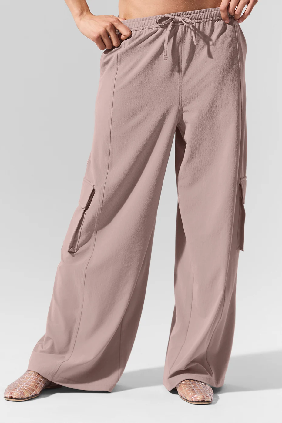 Dreamscape Cargo Wide Leg Pant in Taupe with Drawcord Waist