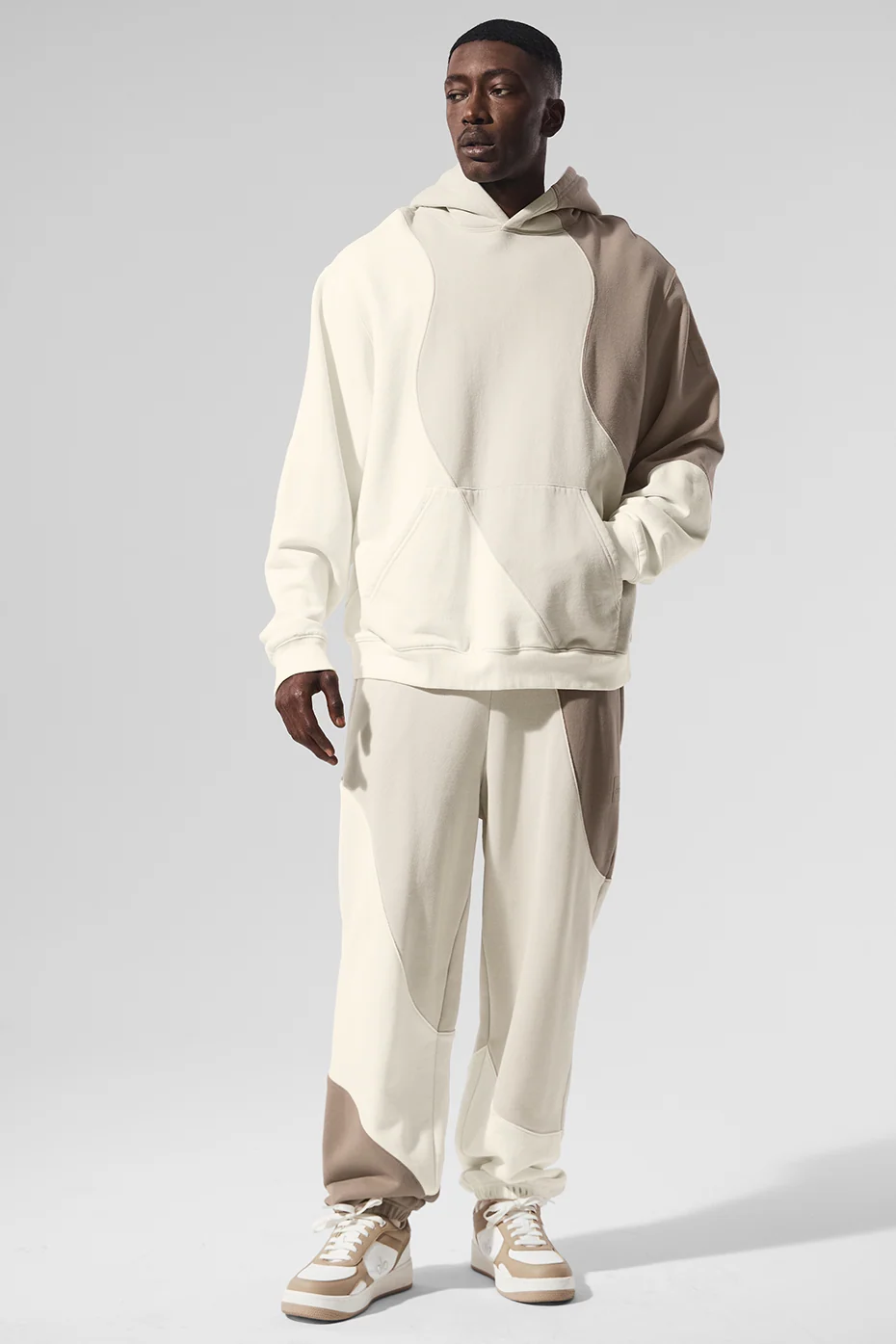 Make Waves Hoodie in Ivory, Bone and Gravel French Terry