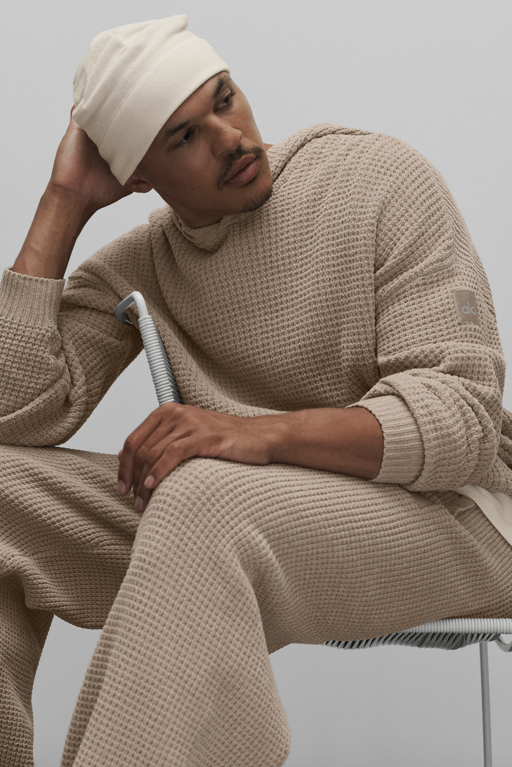 Waffle Chenille Edition-hettegenser i Gravel med avslappet passform
