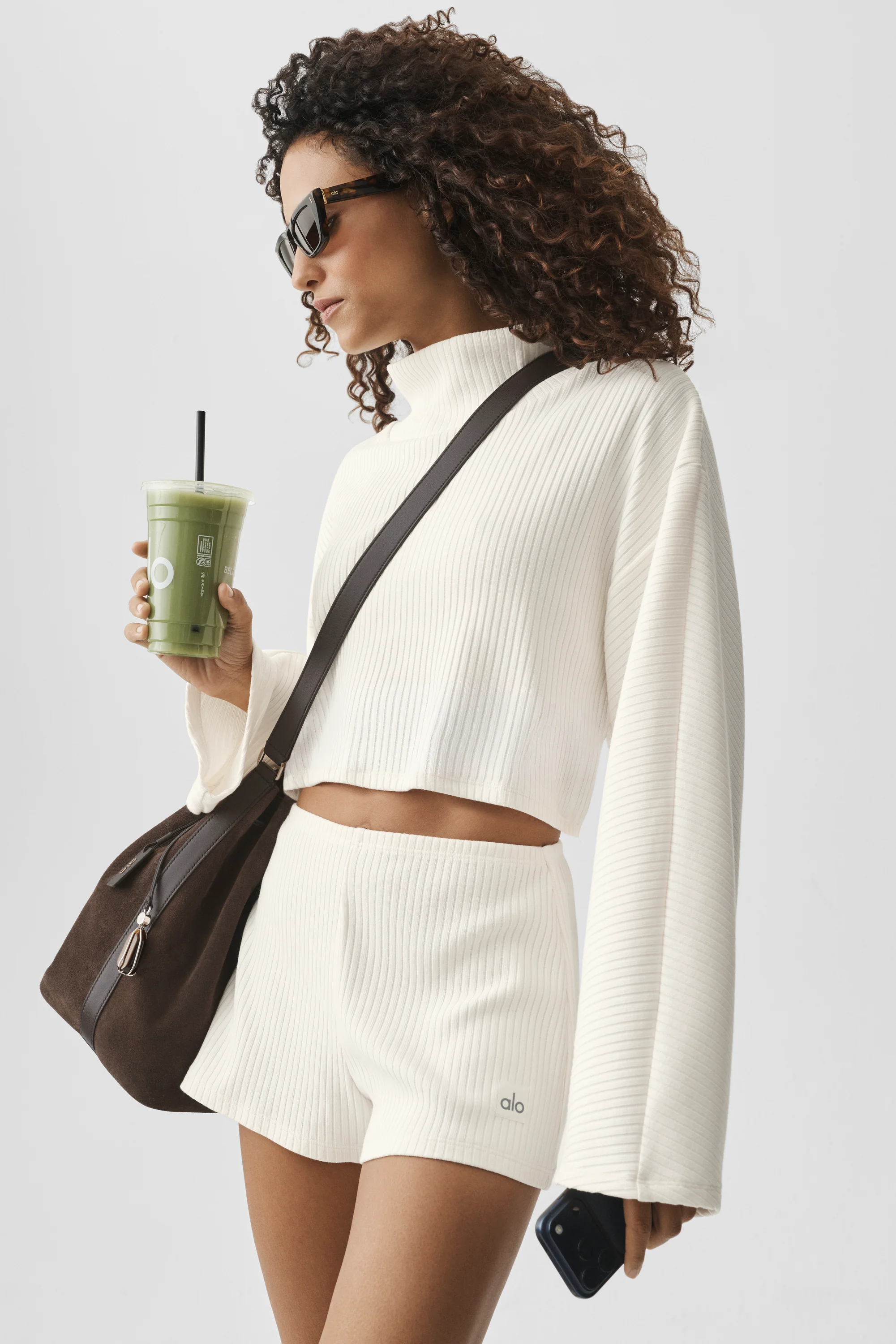 Ribbed Cropped Reset Long Sleeve Top in Ivory