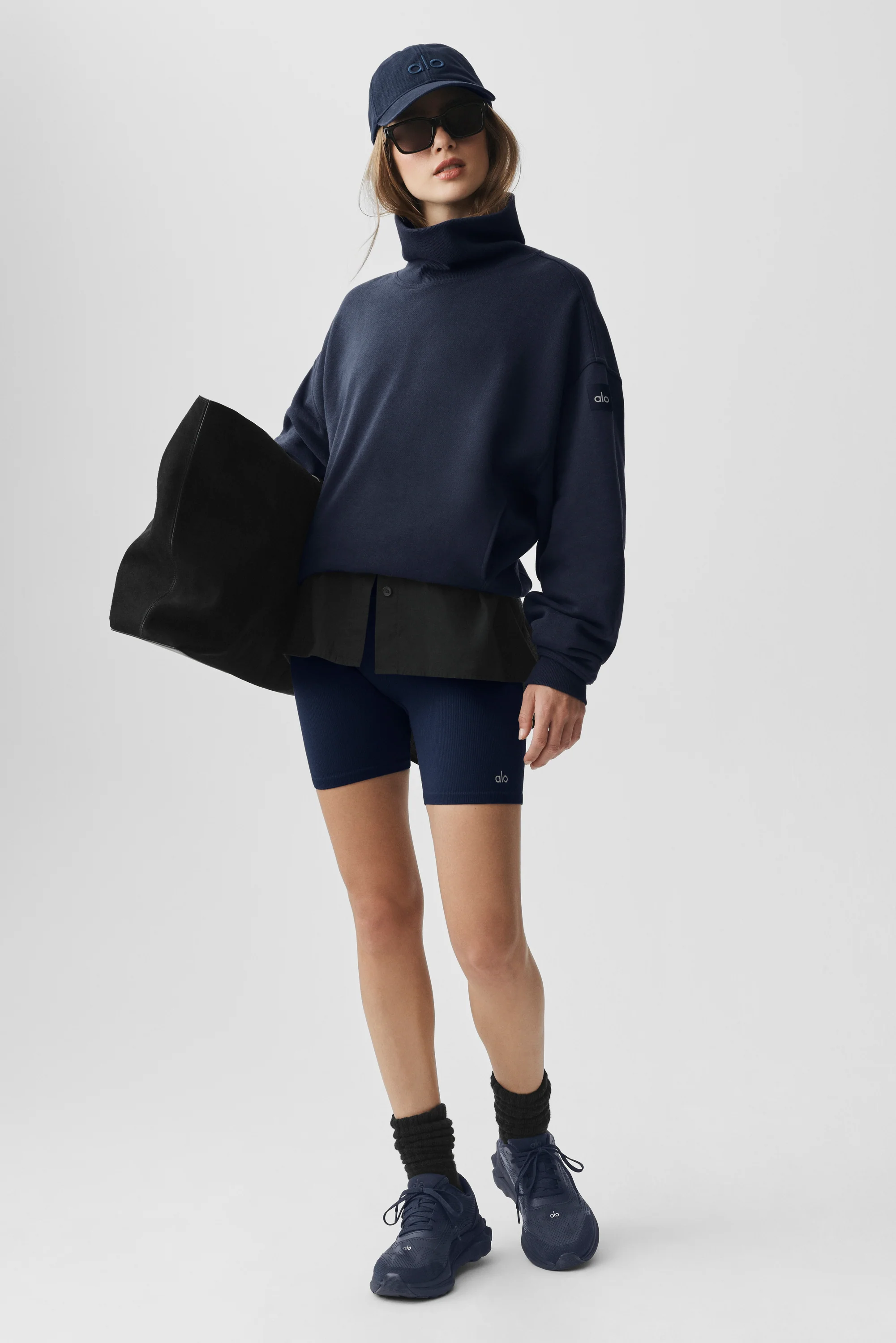 Hazy Mock Neck Pullover in Navy with an Oversized Fit