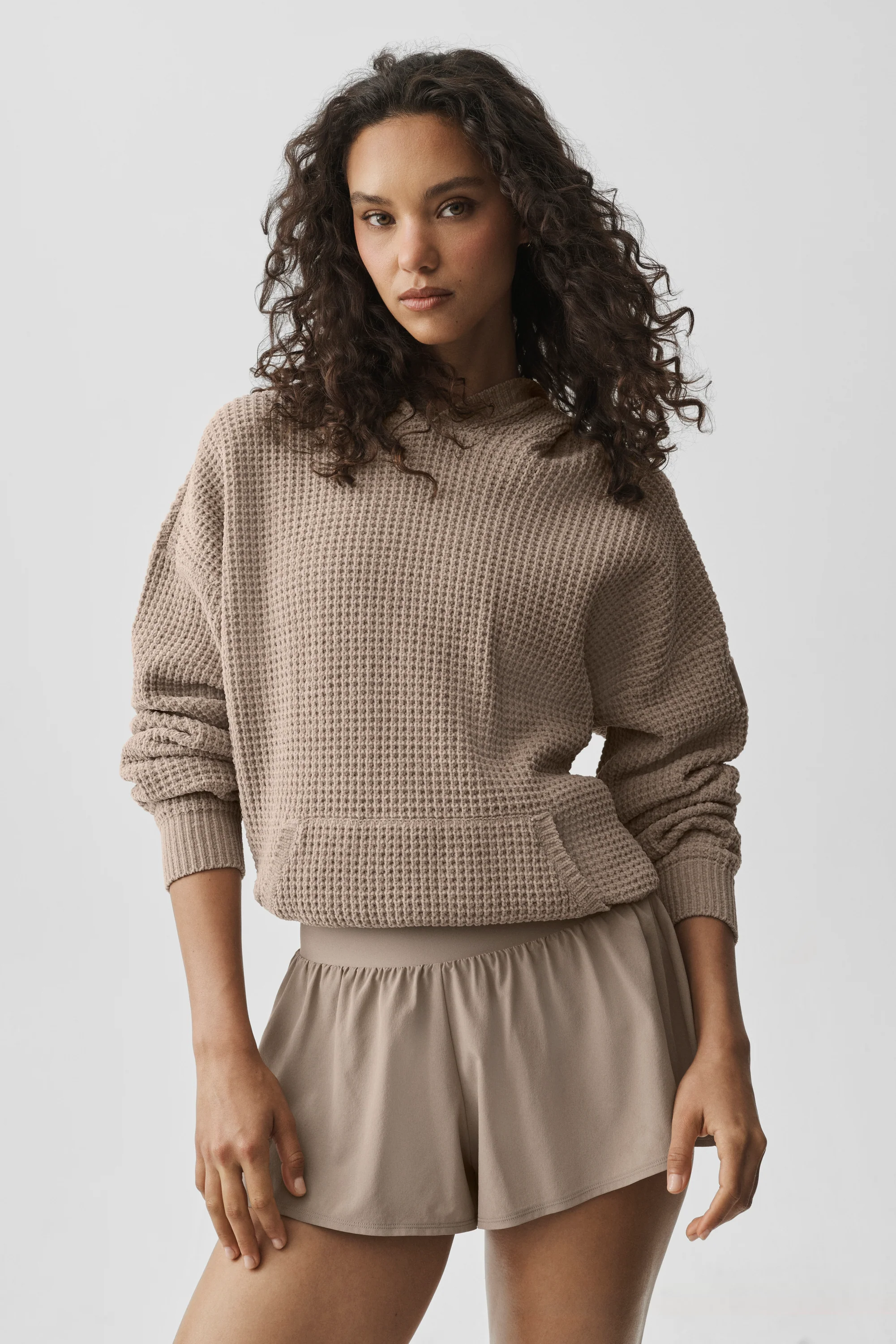 Gravel Waffle Chenille Edition Hoodie for Women, Relaxed Fit