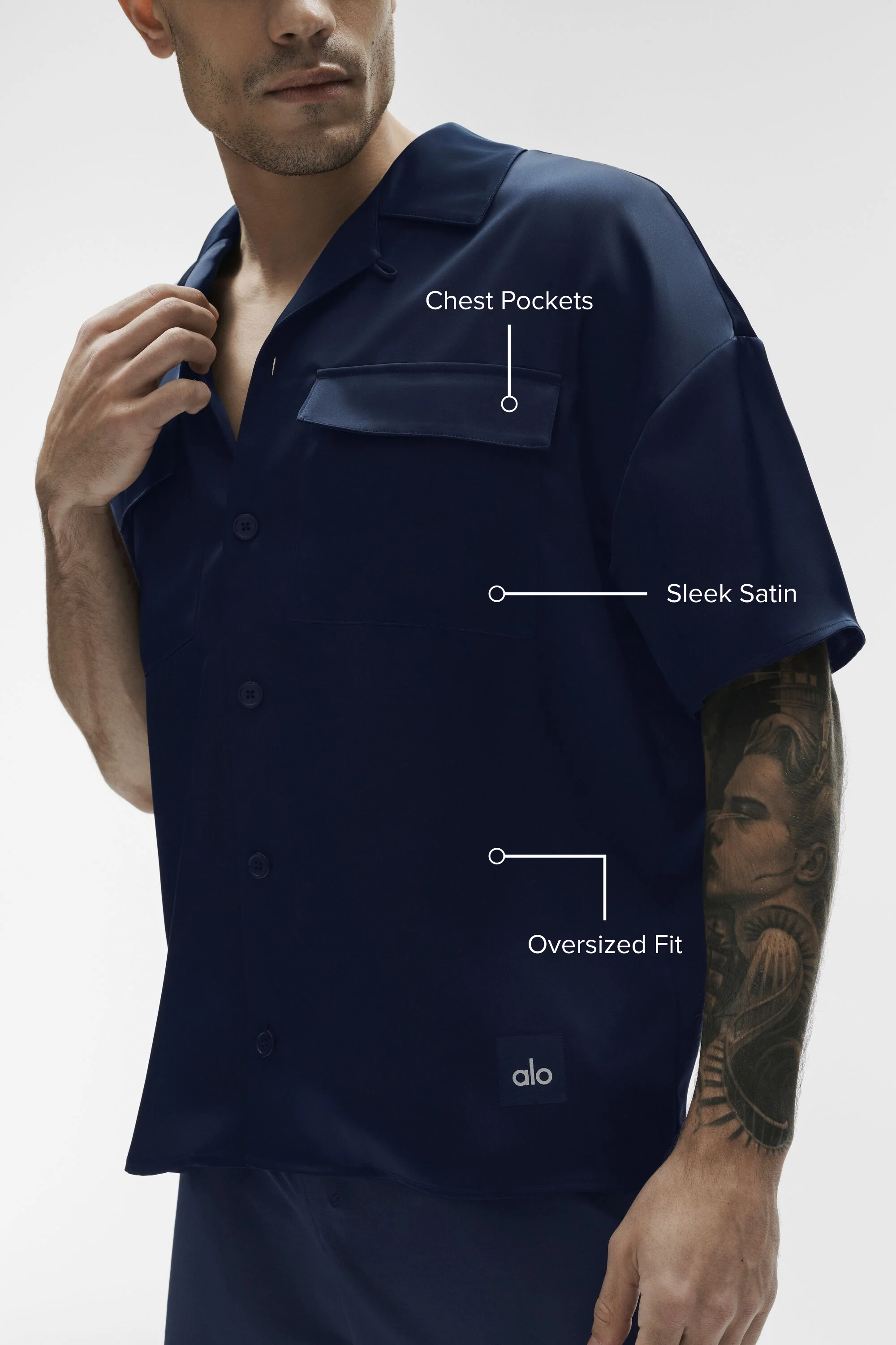 Chemise à manches courtes Satin Horizon en satin marine