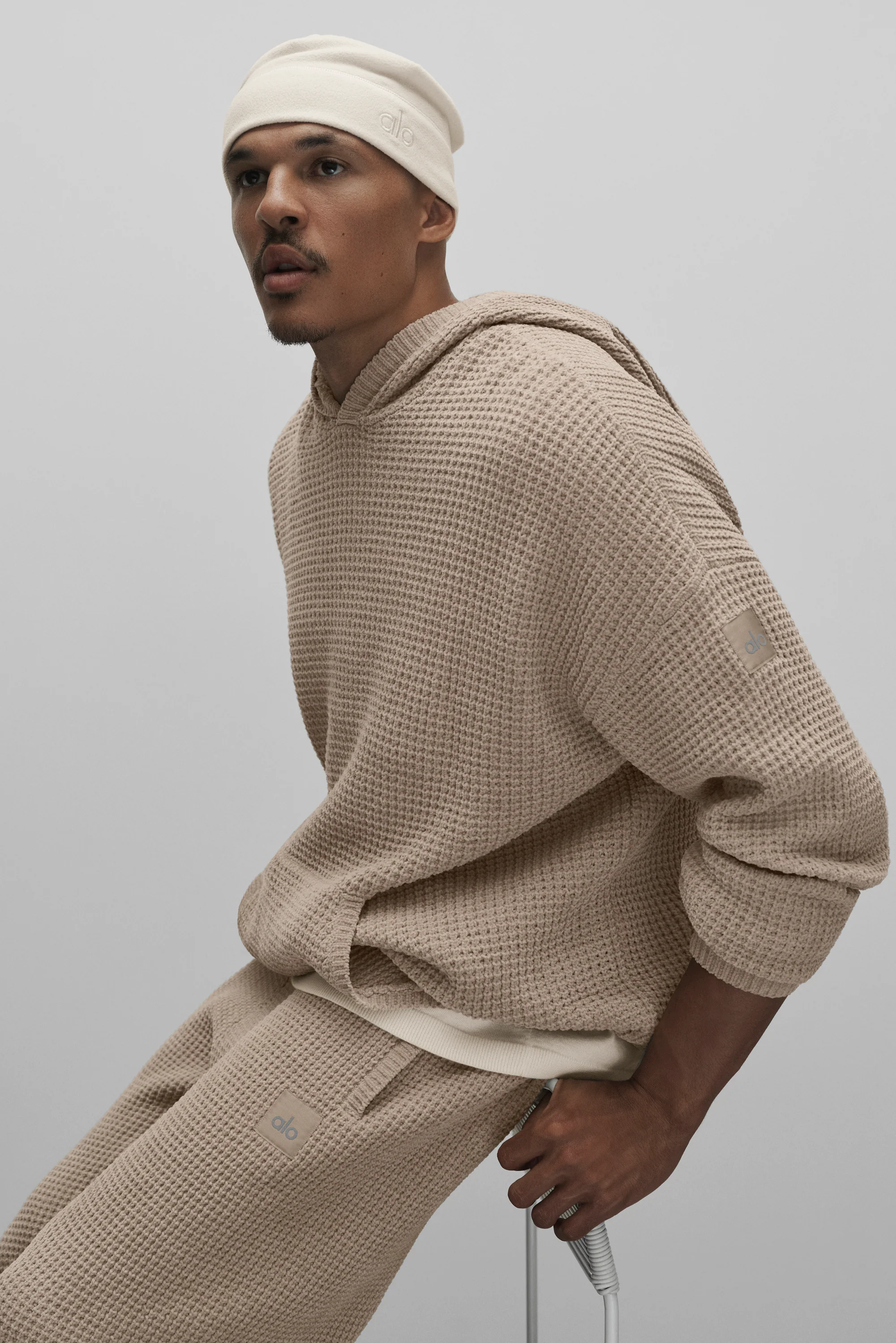 Waffle Chenille Edition-hettegenser i Gravel med avslappet passform