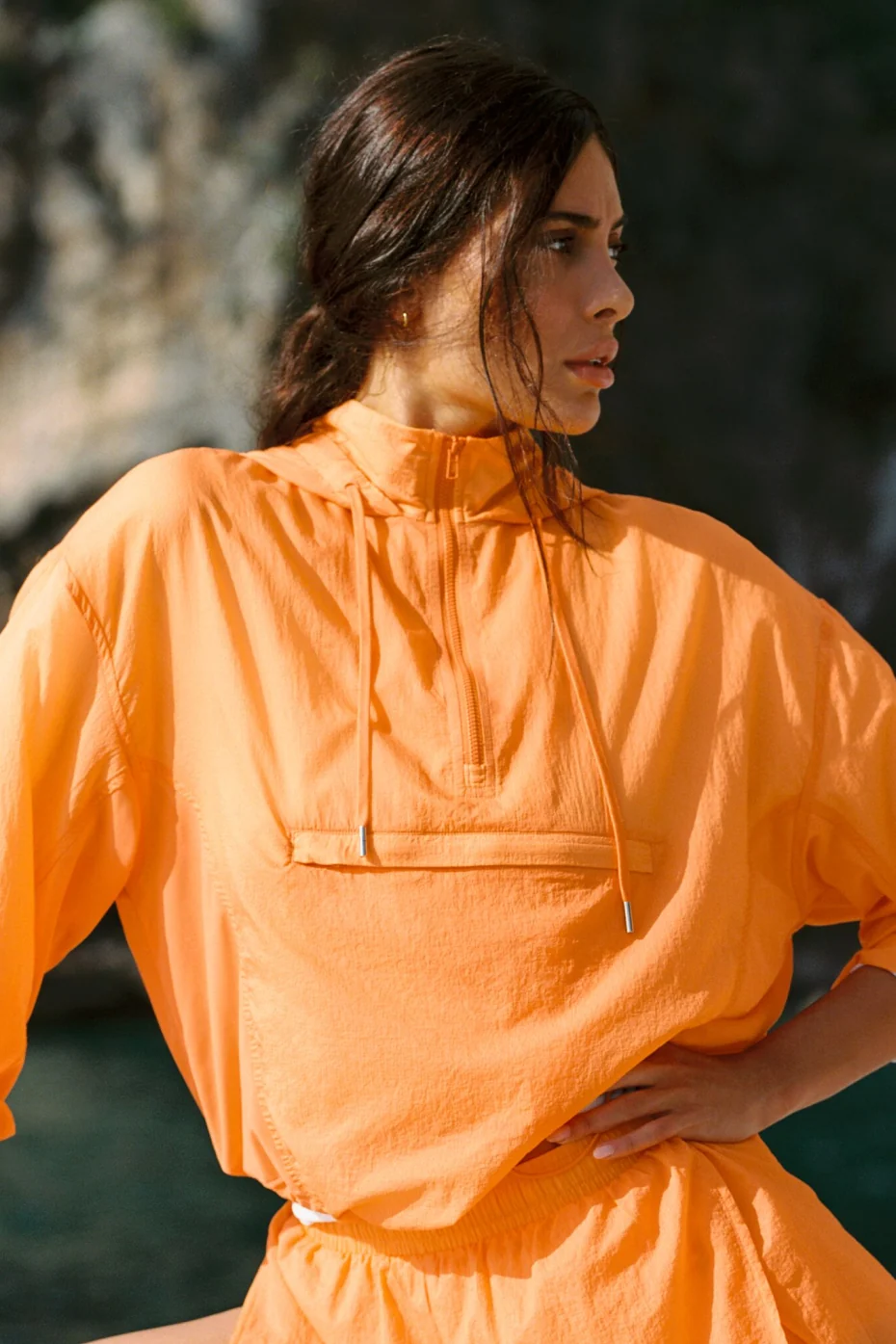 1/4 Zip Go Time Pullover in Satsuma Breeze